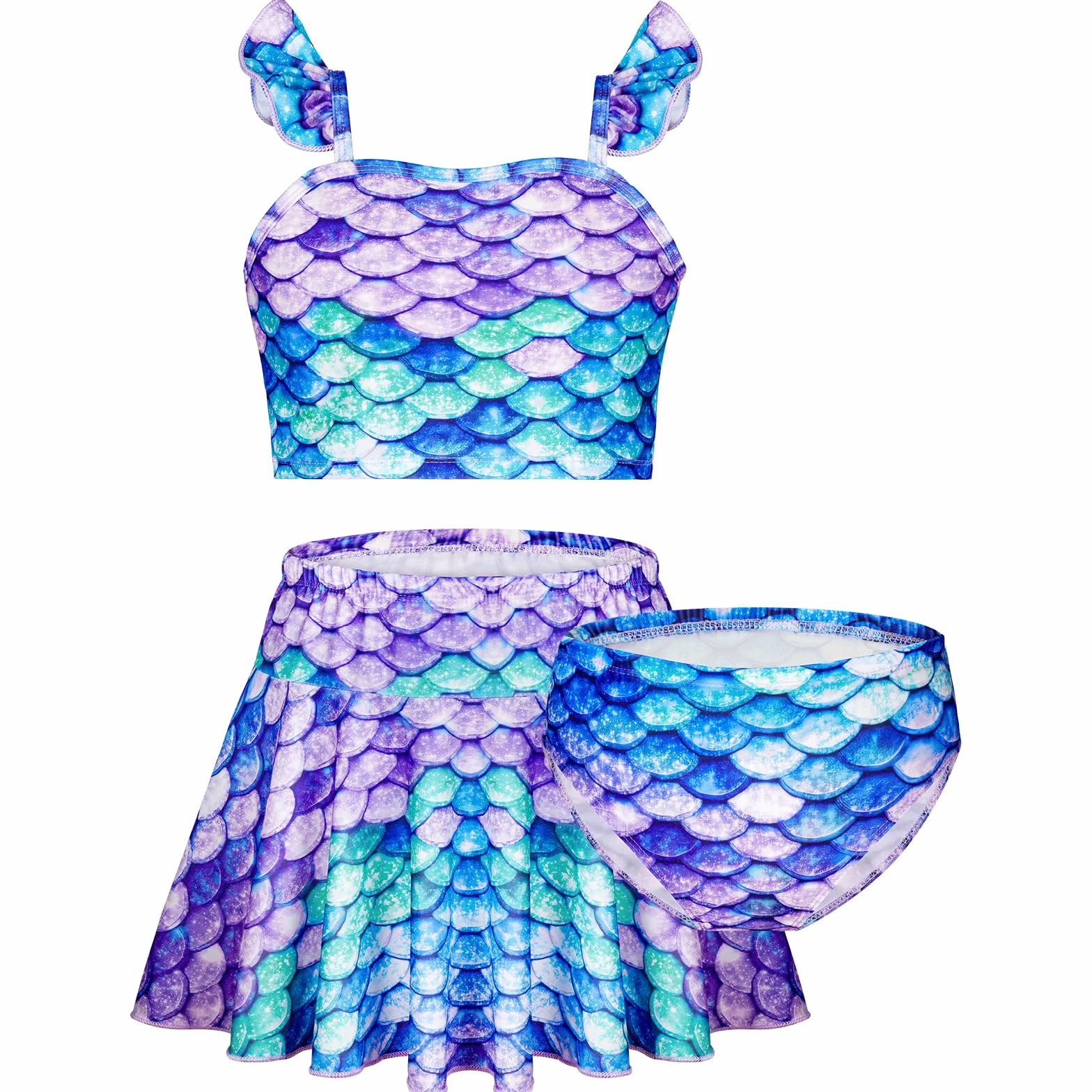 Zestaw bikini dla dziewczynek, 3-częściowy, kostium kąpielowy, tankini ze spódnicą, strój kąpielowy dla dziewcząt, dzieci, młodzieży