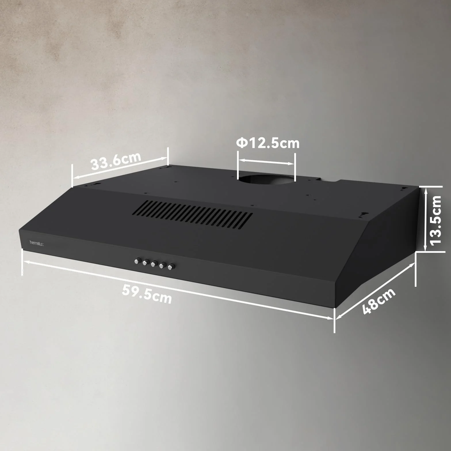 Hermitlux Okap kuchenny do zabudowy 60 cm, powietrze wylotowe i obiegowe, 3 poziomy mocy, przepływ powietrza 360 m³/h, filtr węglowy, czarny