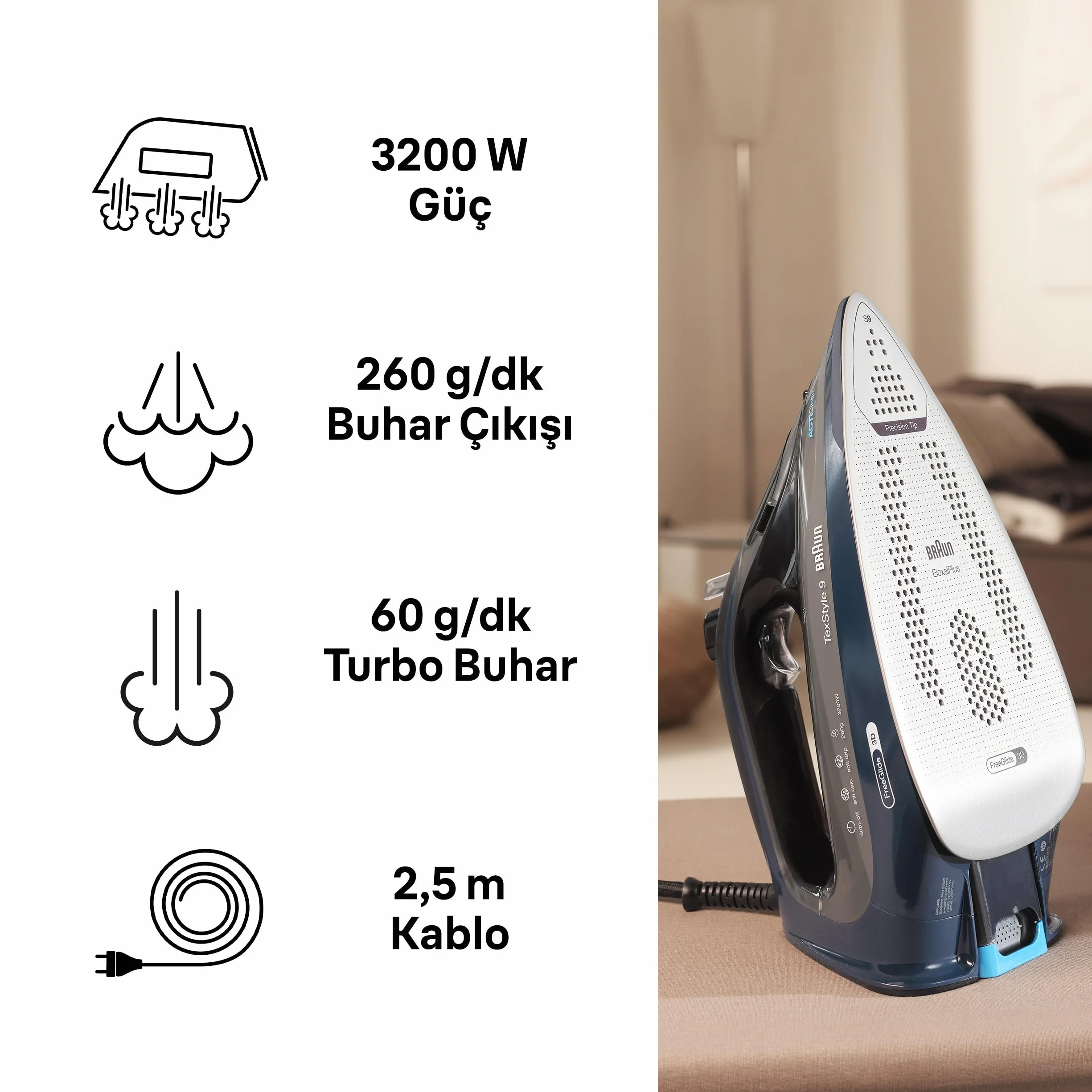 Braun Texstyle 9 Żelazko, Ciemnoniebieski/Czarny, 3200 W