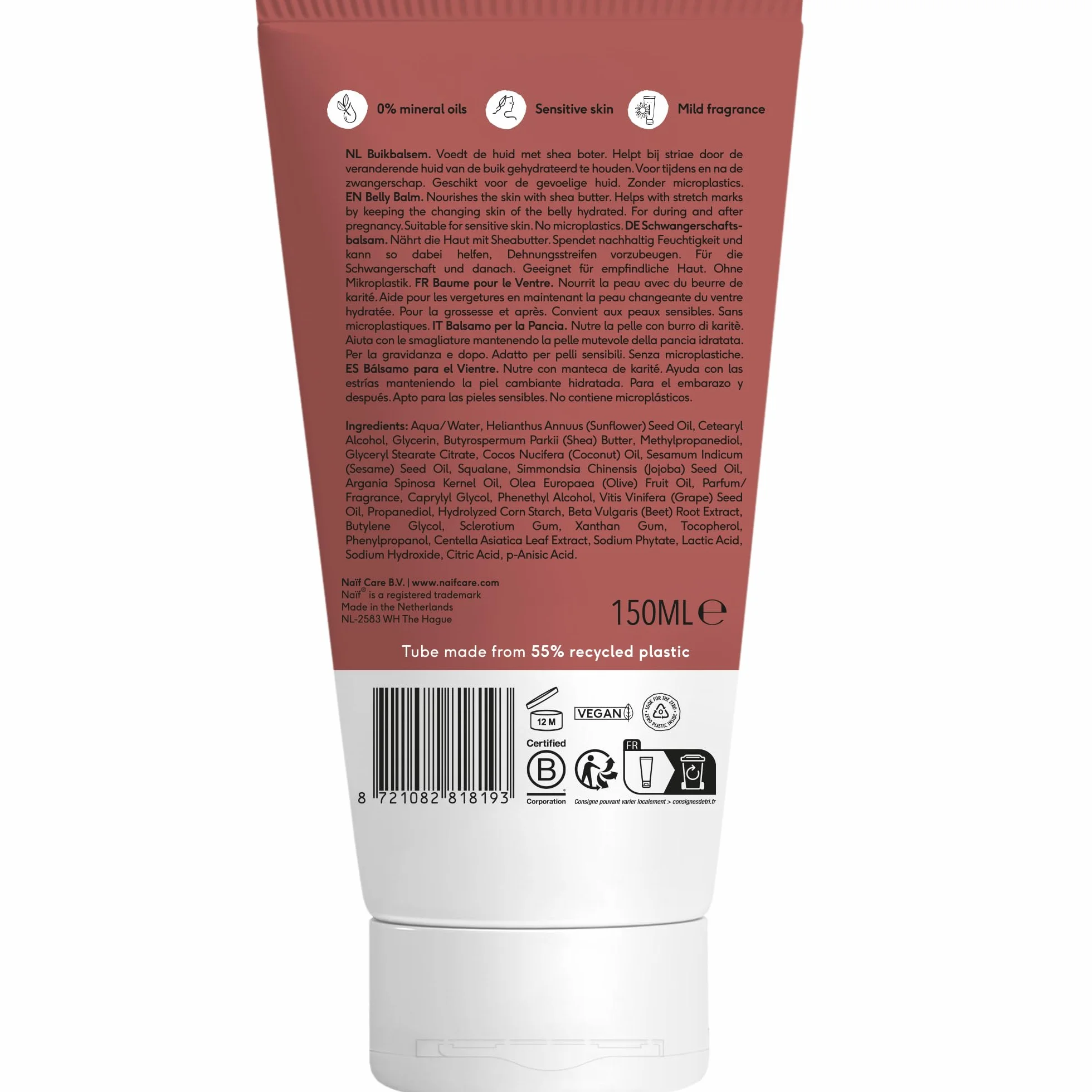 Naiwny - Odżywczy balsam do brzucha - dla kobiet w ciąży - bez mikroplastiku i oleju mineralnego, 150 ml