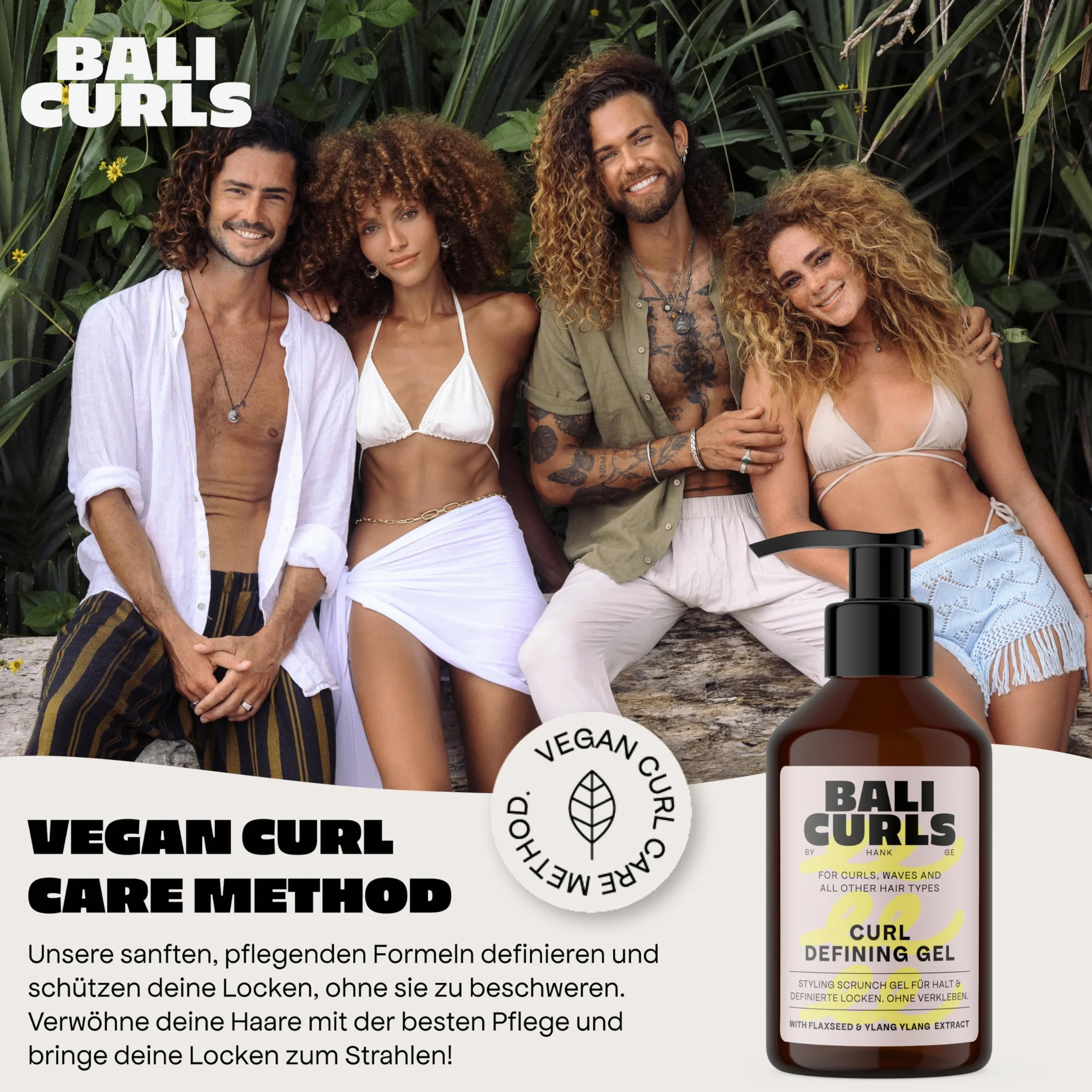 Bali Curls Curl Defining Gel – żel do loków z ekstraktem z nasion lnu i ylang-ylang-ylang – wegański żel do loków dla gładkich i zdefiniowanych loków – pielęgnacja naturalnych loków – 150 ml