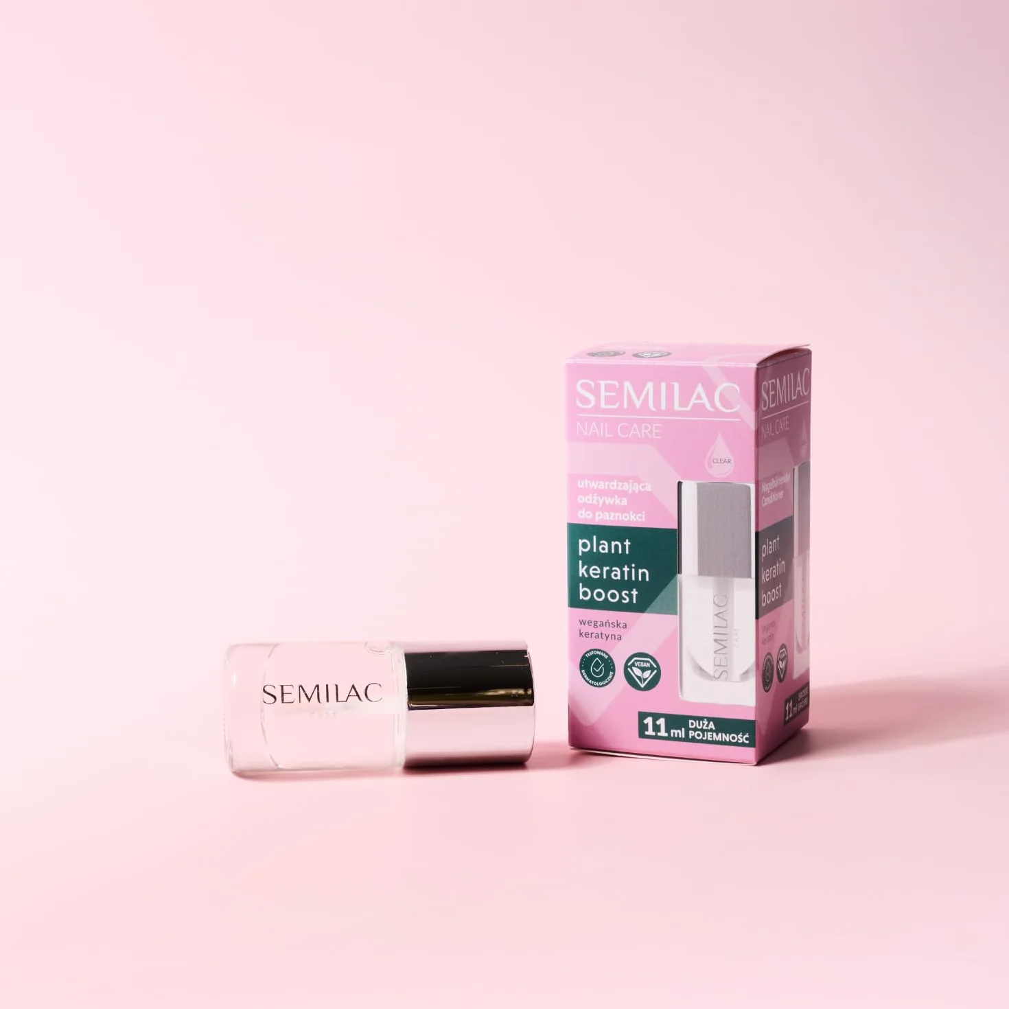 Semilac Plant Keratin Boost odżywka do utwardzania paznokci 11 ml – pielęgnacja i podkład bazowy do łamliwych paznokci, z wegańską keratyną, wzmacnia i regeneruje