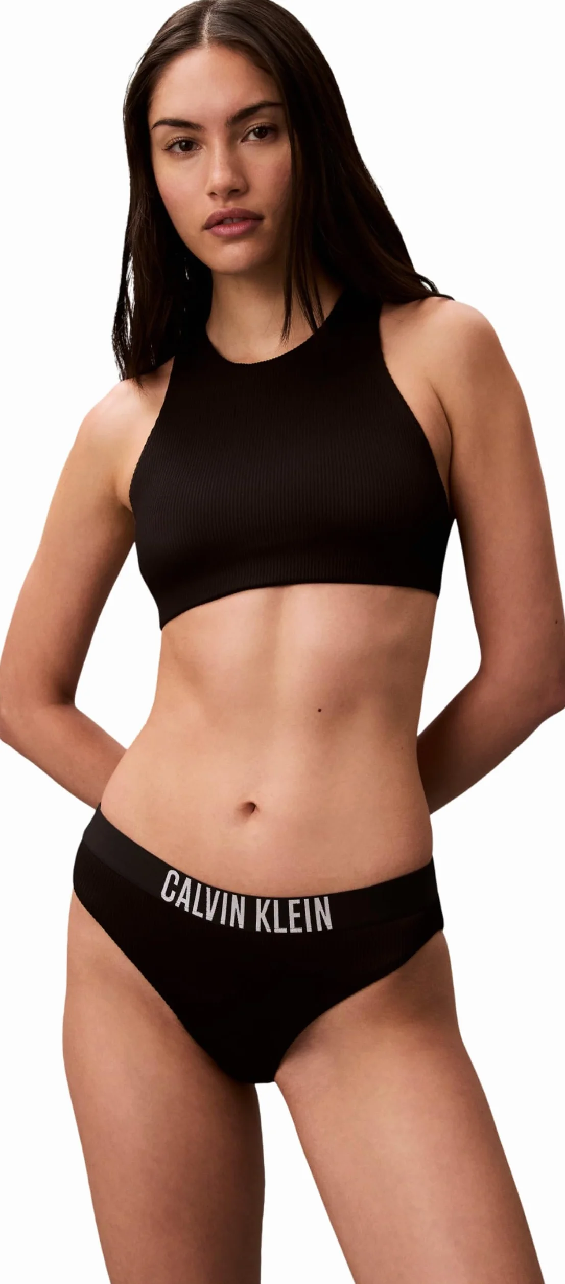 Calvin Klein Damski Braletka Z Wysokim Dekoltem LV00Q61212 Kąpielówki, Czarny (Czarny), XL