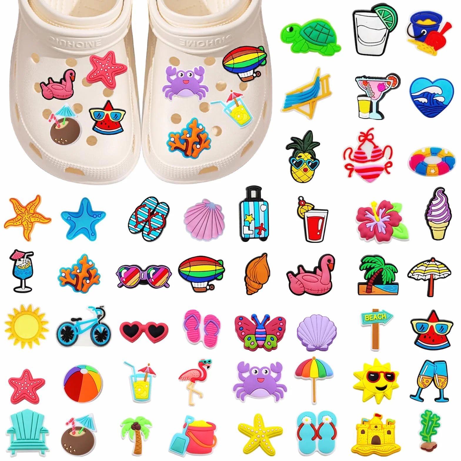 DKDDSSS 50 sztuk charms do butów, ozdoby do Crocs, szpilki, dla dziewcząt, kobiet, chłopców, dorosłych, Taglia unica, PVC