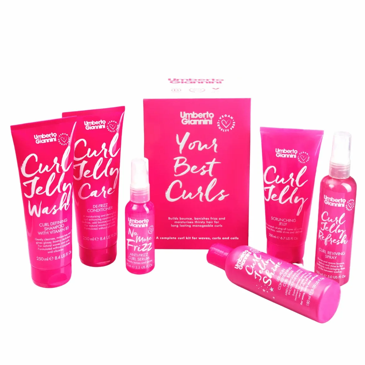 Umberto Giannini Your Best Curls Wash and Styling Curl Jelly zestaw upominkowy - wegański i wolny od okrucieństwa zestaw do fal, loków i zwojów (pudełko upominkowe, zestaw 6 produktów)