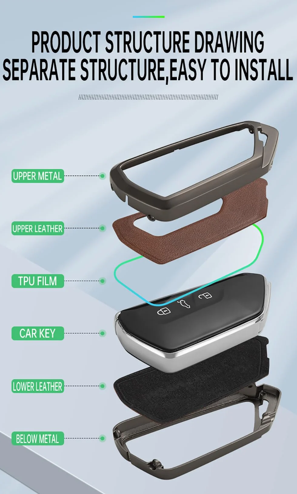 ontto Etui na kluczyki samochodowe, pasuje do Skoda Octavia A8 MK8, Seat, Leon, FR, MK4, Cupra, Formentor, do VW Golf 8 ID.6, etui na klucze, metalowe, z breloczkiem do kluczy
