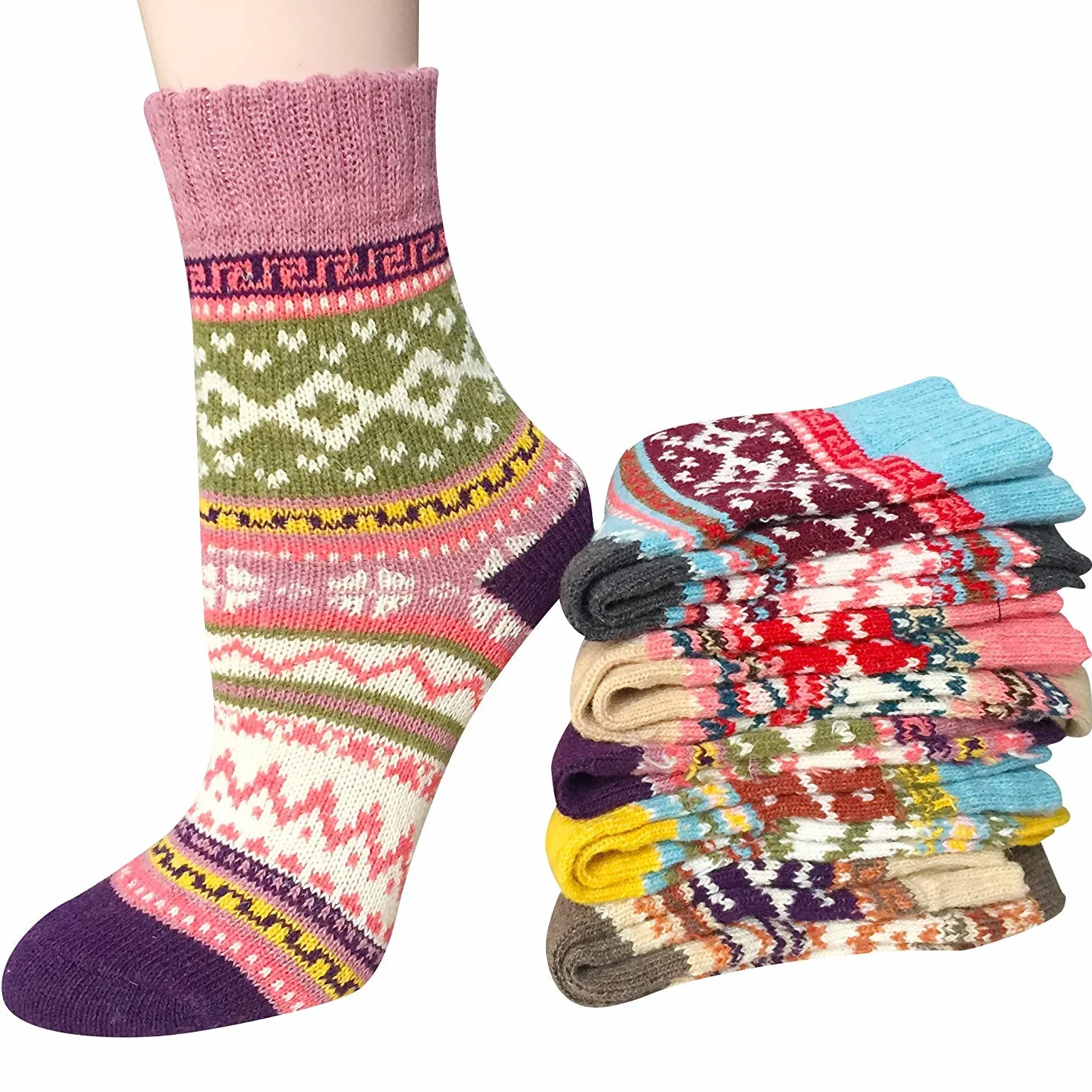 YSense Snug skarpety wełniane, dzianinowe skarpety zimowe, damskie skarpety termiczne, 5 par, 36-41 EU