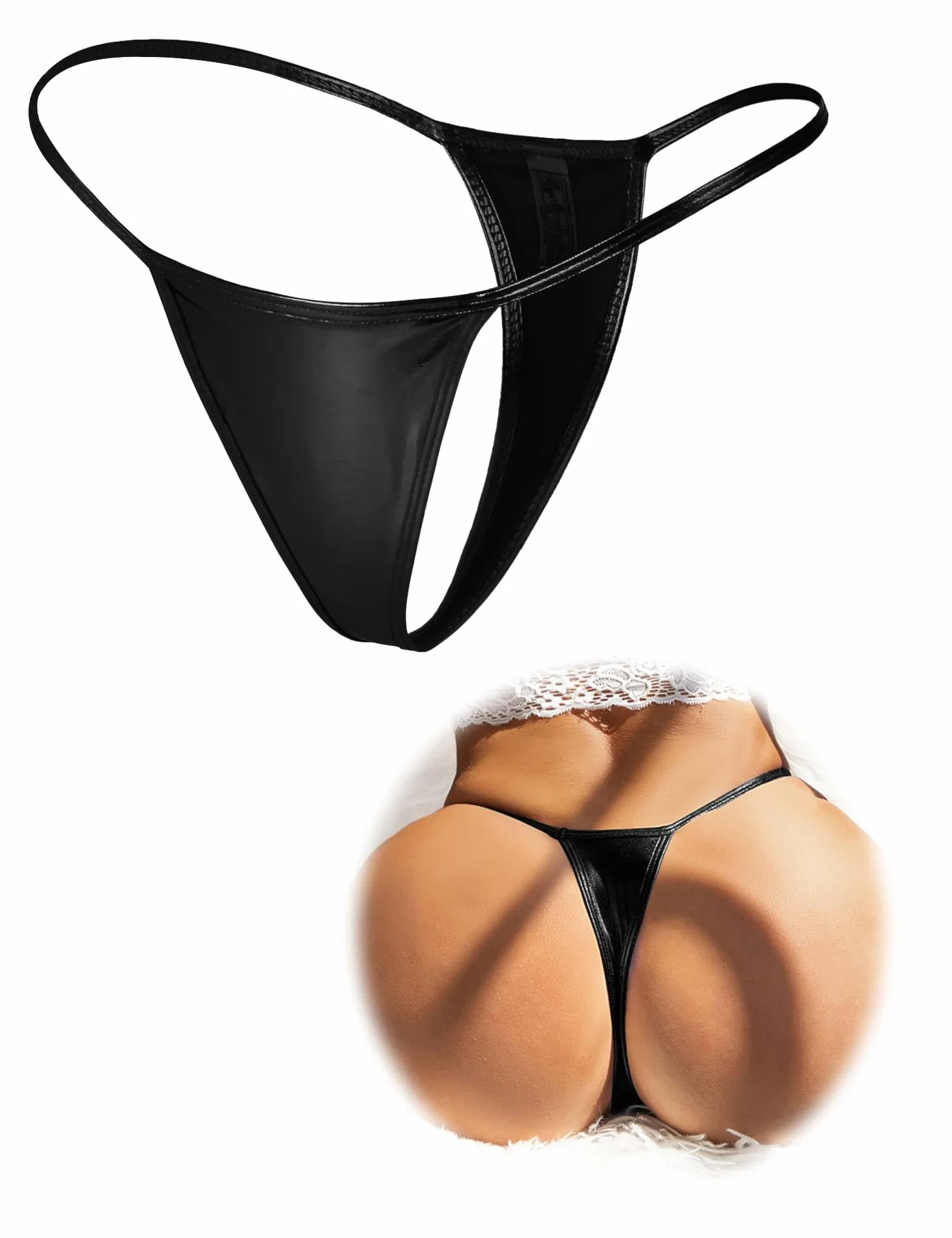 ohmydear Mini G-String Damskie Skórzane Stringi Damskie T-Back Syntetyczne Mikro Stringi Plus Rozmiar Niski Talia Bielizna Brazylijskie Figi Imprezowe Bikin