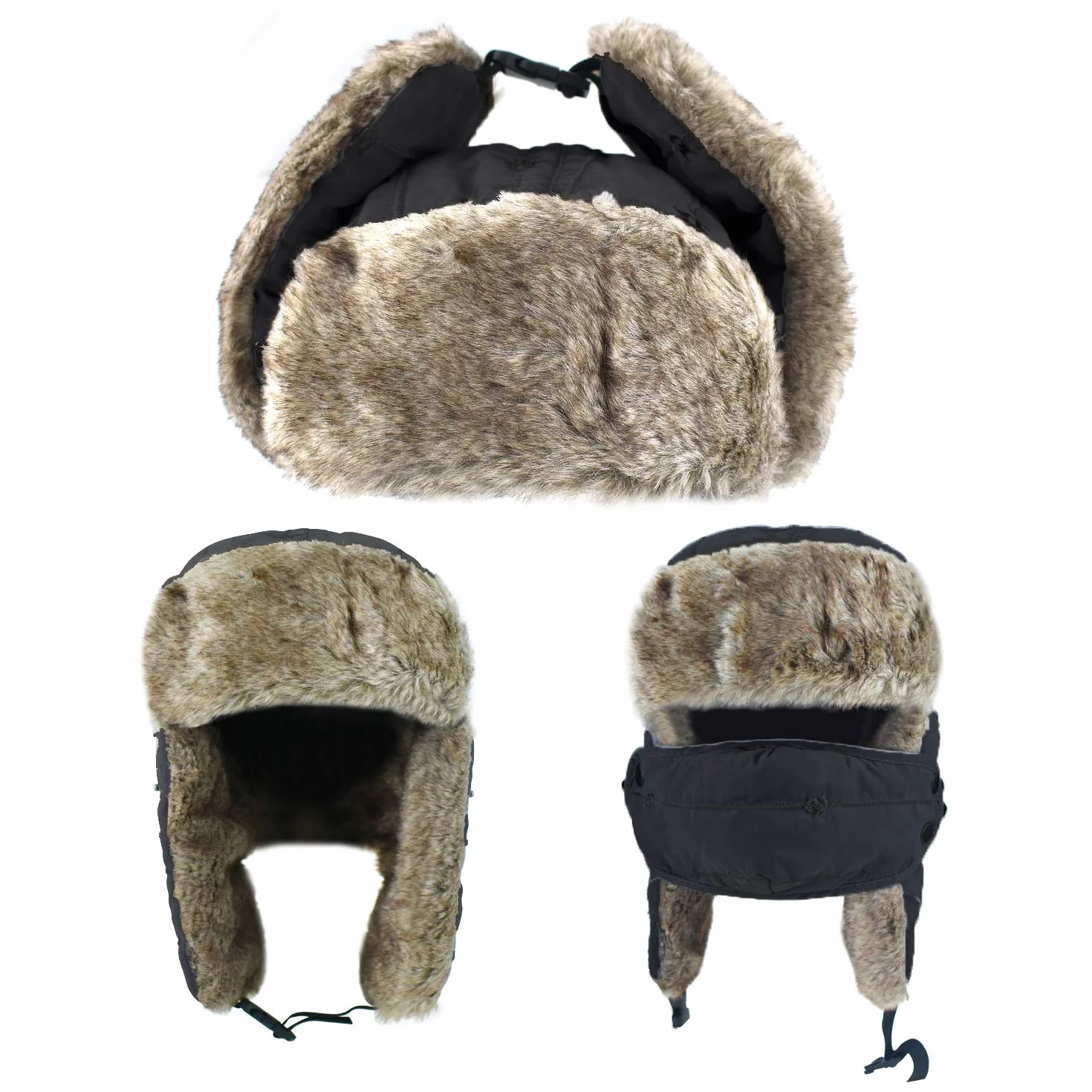 BROTOU Unisex czapka zimowa z nausznikami, czapka ze sztucznego futra, czapka lotnicza, czapka traperowa; utrzymuje ciepło podczas jazdy na nartach, łyżwach i innych aktywności na świeżym powietrzu czarny czarny