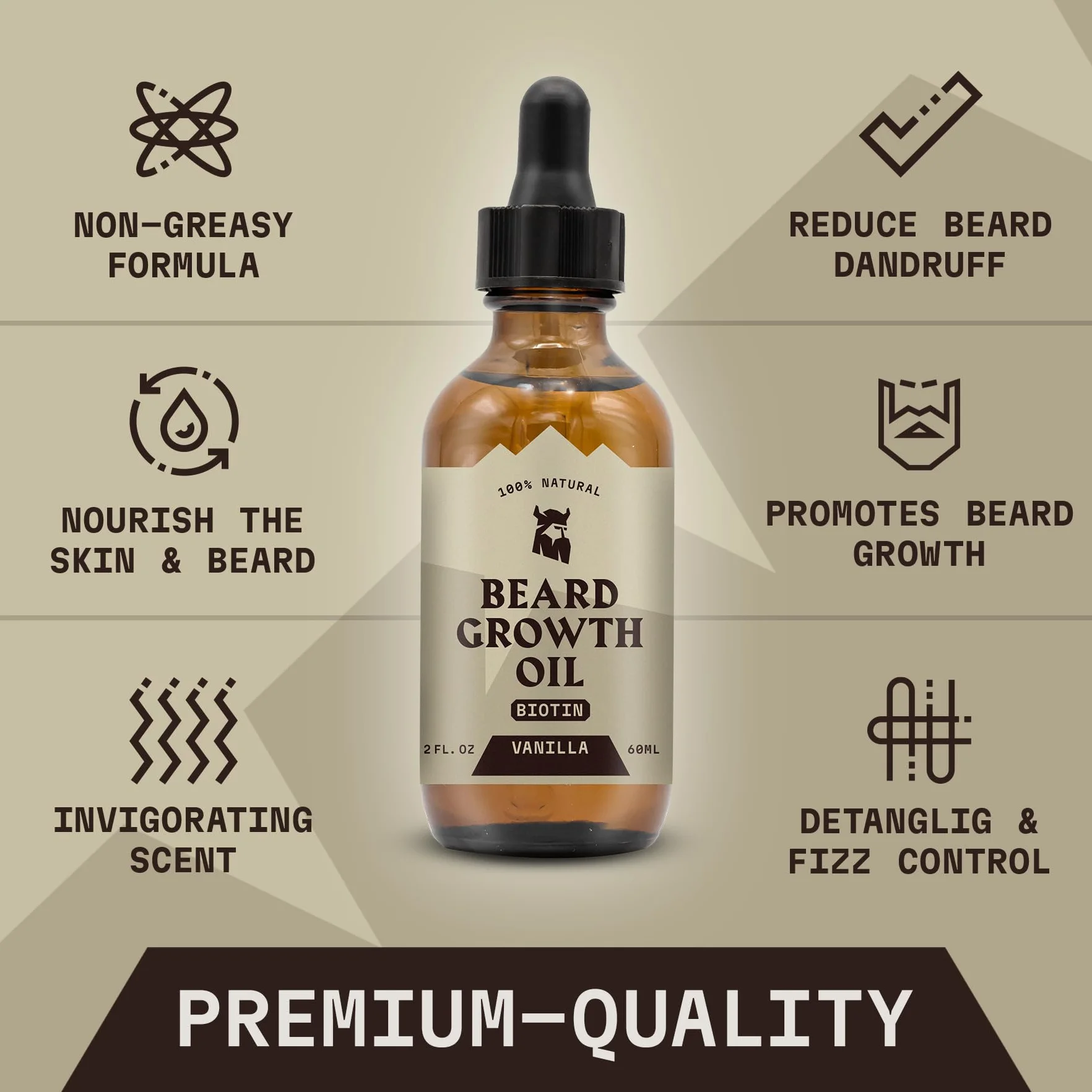 Striking Viking Olejek do wzrostu brody z biotyną, 60 ml, zapach wanilii, zagęszczający, odżywczy, biotynowy olejek do brody dla mężczyzn z arganem i jojobą, serum na porost włosów na twarzy dla