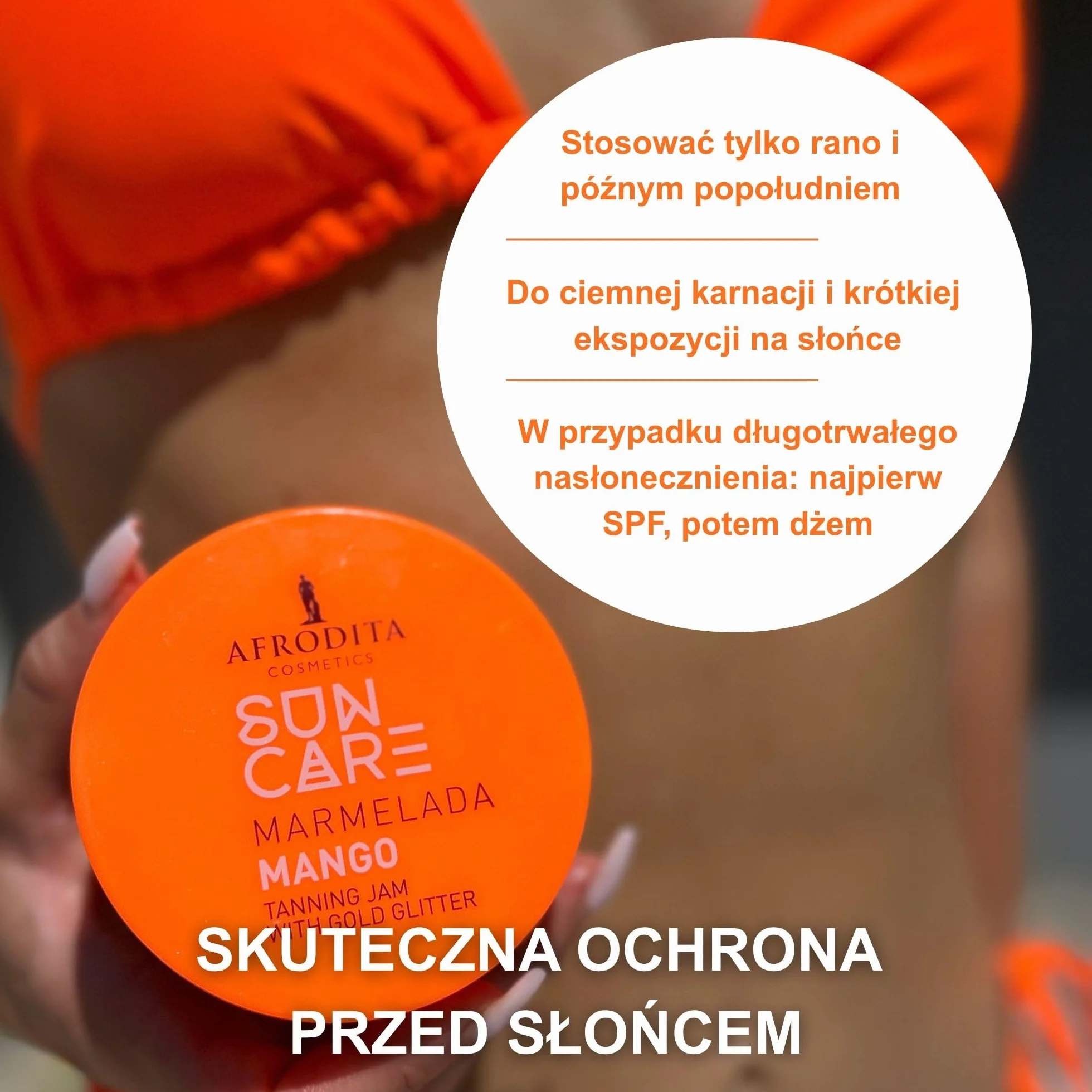 Afrodita Cosmetics Marmelada Mango przyspieszacz opalania – wegański dżem opalający ze złotym brokatem dla szybkiej naturalnej opalenizny – wodoodporny z ekstraktem z marchewki, masłem kakaowym i shea