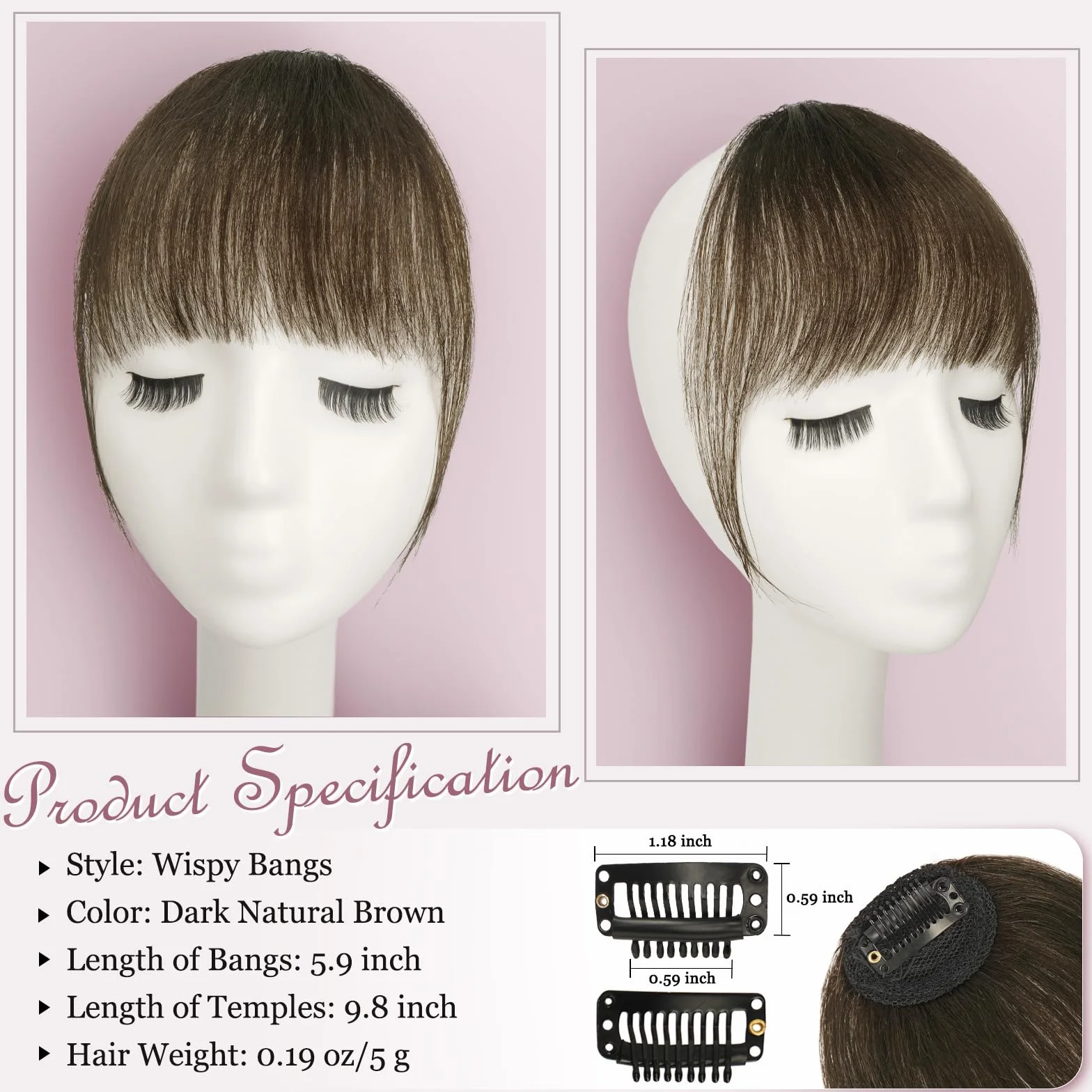RUWISS Frędzle z naturalnych włosów z grzywką - Frontal Frontal Extension 100% ludzkie włosy - grzywka do włosów dla kobiet (ciemny naturalny brąz)