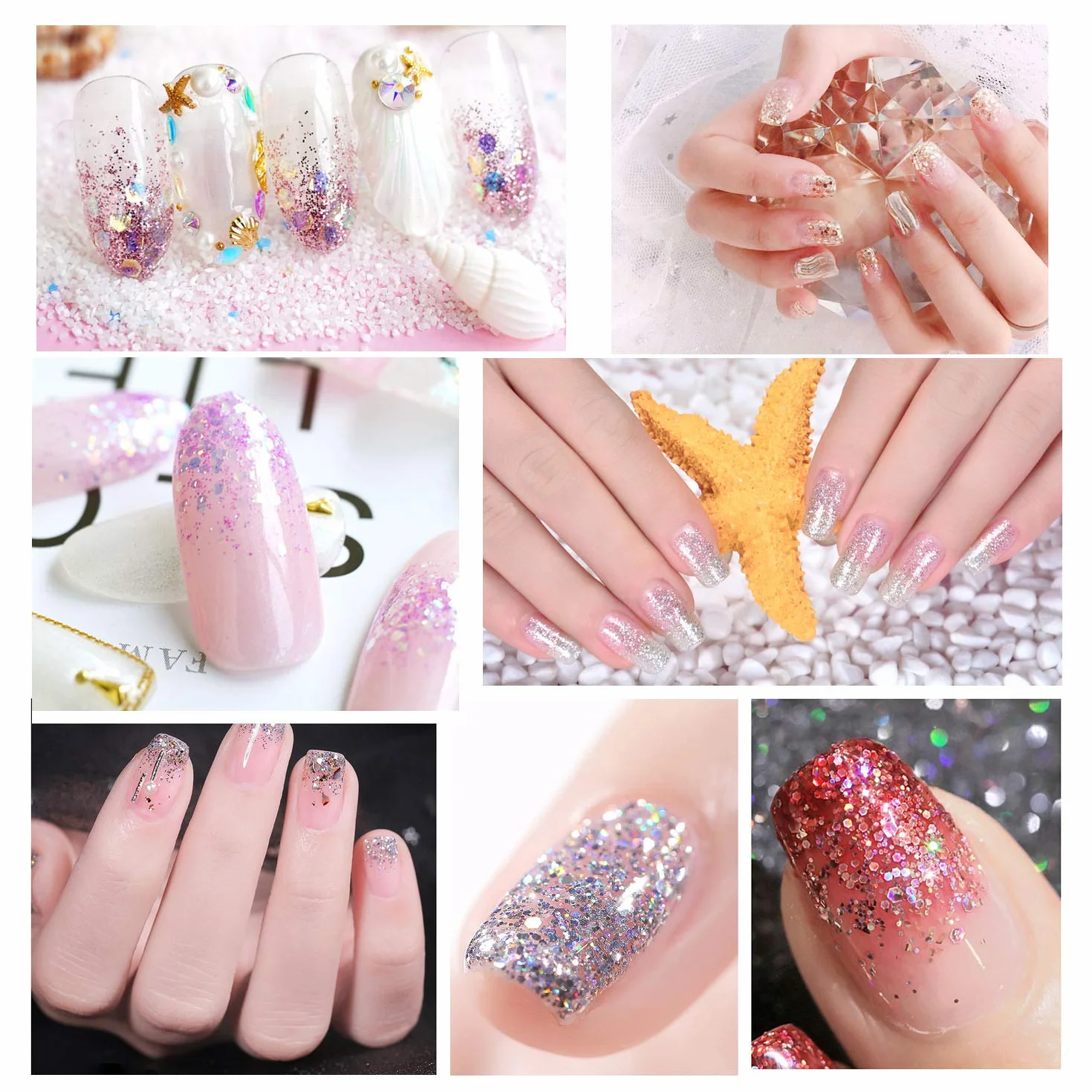 HOWAF 12 garnków Beauty Nail Glitter Cekiny puder z pędzelkiem 2 szt., mieszanka holograficznych brokatowych cekinów puder pył do paznokci twarzy oczu ciała włosów 3D zdobienia paznokci dekoracja