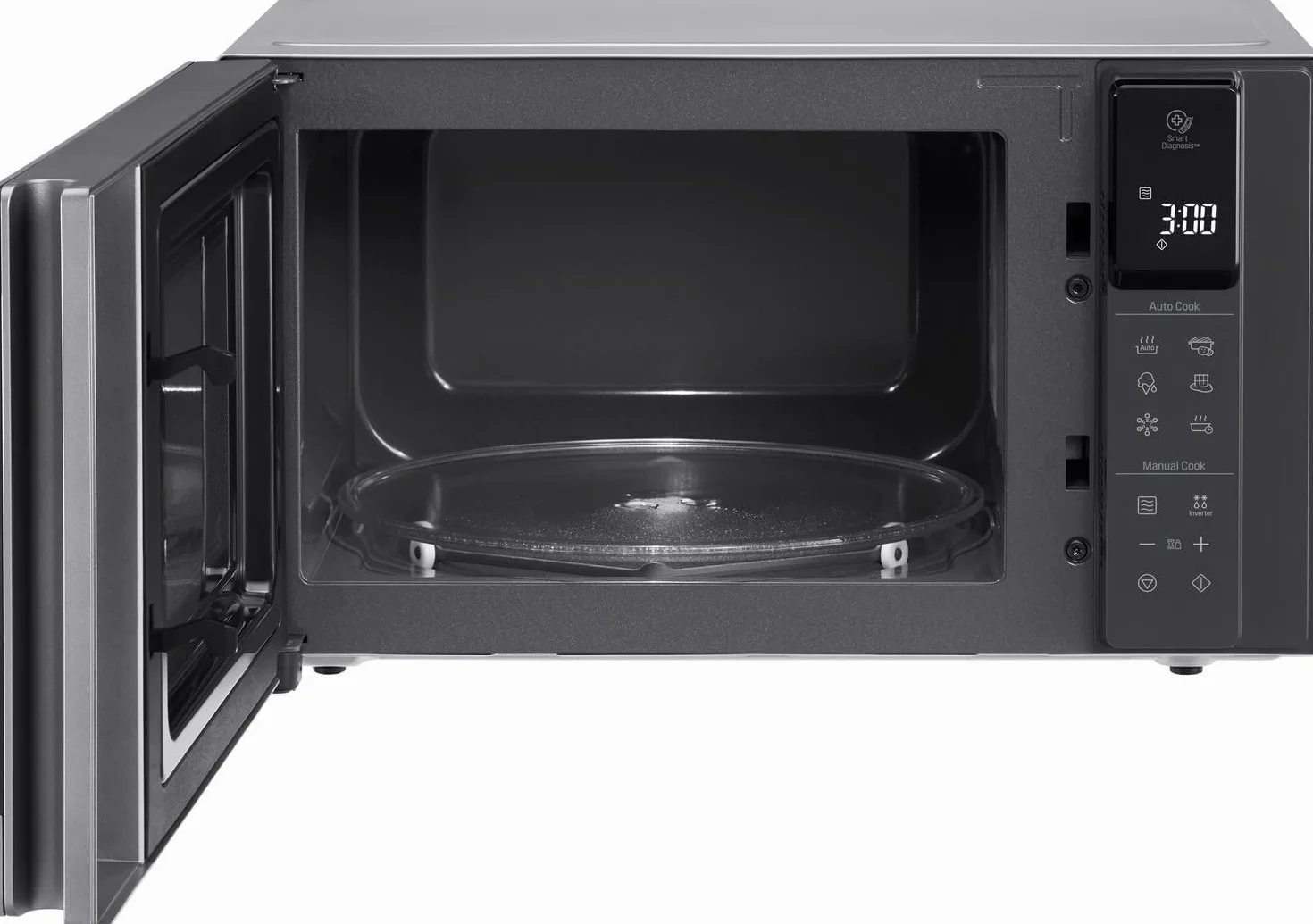 LG MS2595CIS kuchenka mikrofalowa z technologią Smart Inverter, pojemność 25 l, 1000 W, automatyczne programy, regulowane poziomy mocy i funkcja EasyClean, srebrna