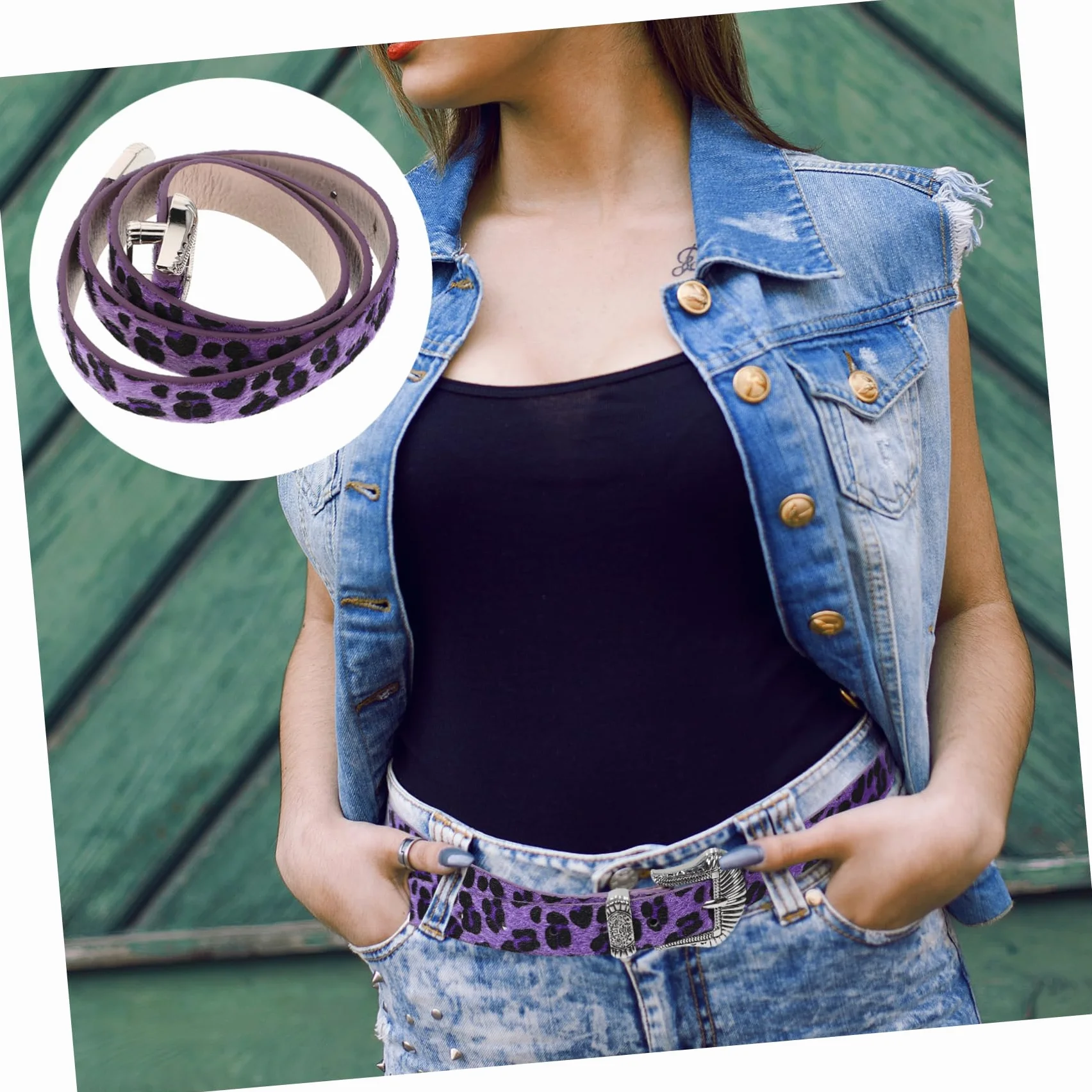 Modny Pasek Z Nadrukiem W Panterkę: Dla Kobiet W Stylu Vintage Western Szeroki Pasek Z Klamrą Modne Dodatki Do Spodni Jeansy Sukienka Casual Odzież Fioletowy