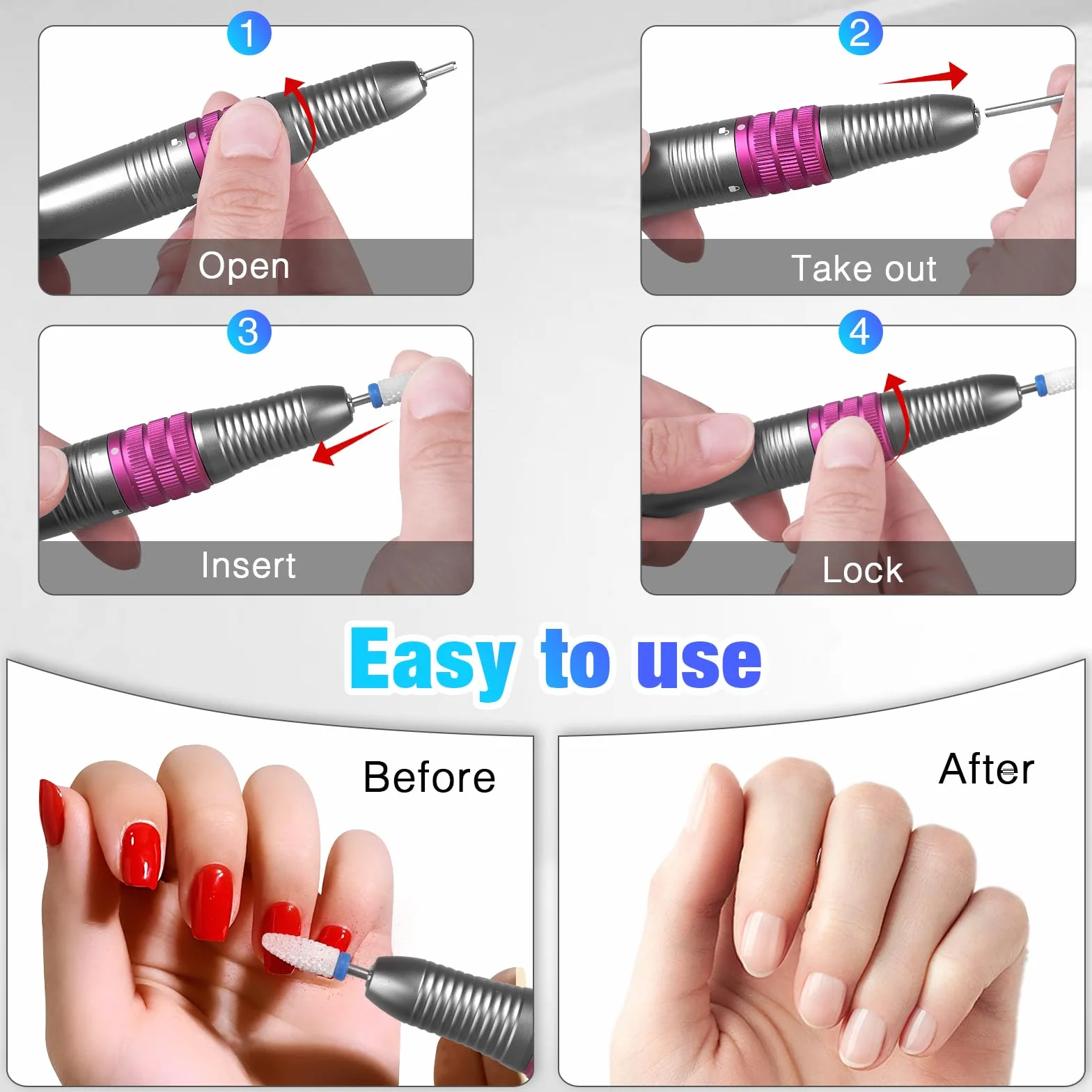 Frezarka do paznokci, ulepszona, profesjonalna frezarka do paznokci 35000 obr./min, do paznokci żelowych, akrylowych, zestaw do manicure, pedicure, elektryczny zestaw pilników do paznokci z