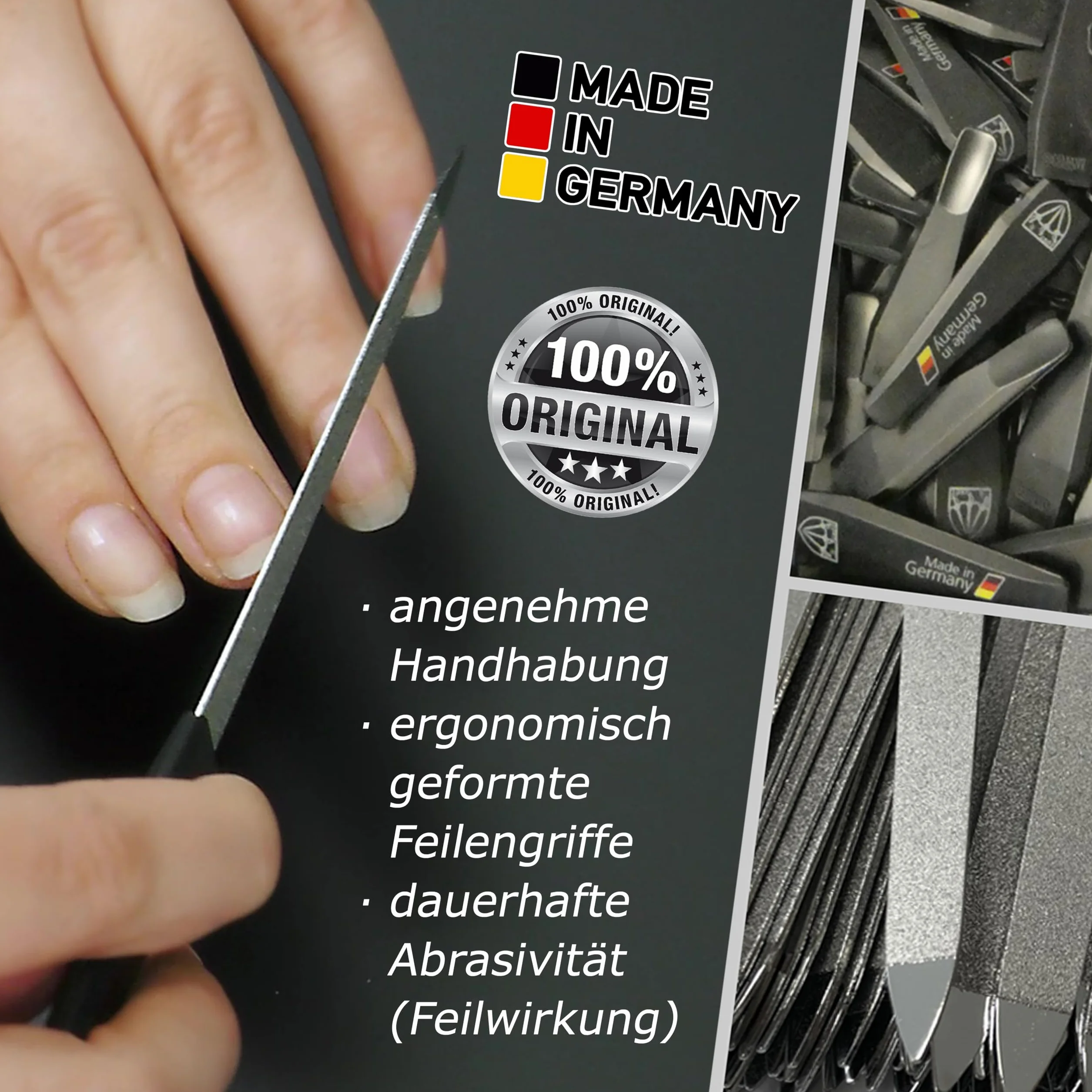 DREI SCHWERTER - Szafirowe pilniki do paznokci zestaw 2 + 1 | wysokiej jakości zestaw do manicure i pedicure, Made in Germany | Zawartość: 2 x szafirowy pilnik do paznokci i 1 x trójdrożna polerka do