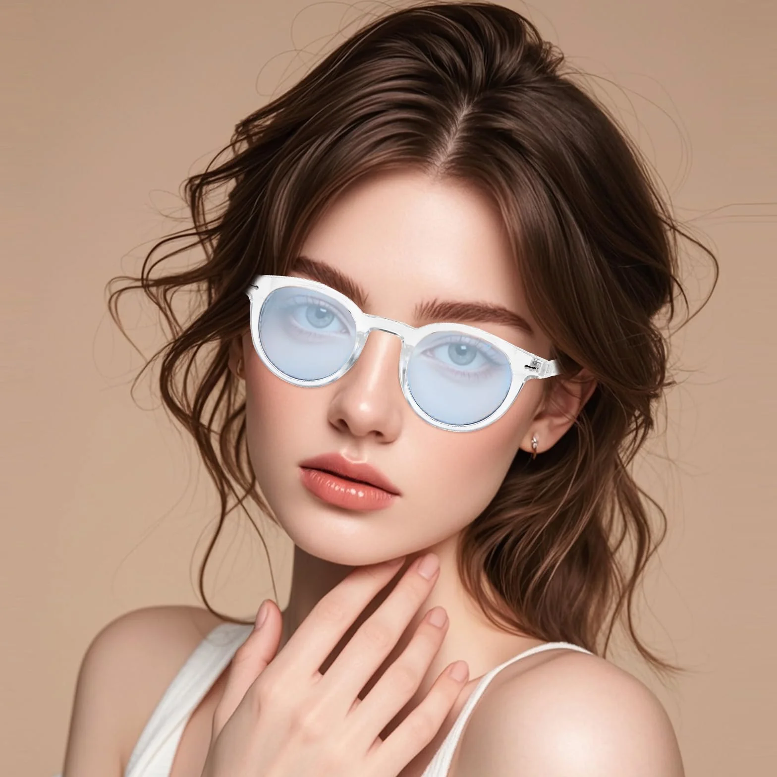 APOMOONS Damskie okulary przeciwsłoneczne, okrągłe i czarne etui na okulary, Sunglasses Woman okulary przeciwsłoneczne, niebieskie soczewki, okulary przeciwsłoneczne vintage, UV400, dla kobiet o małej