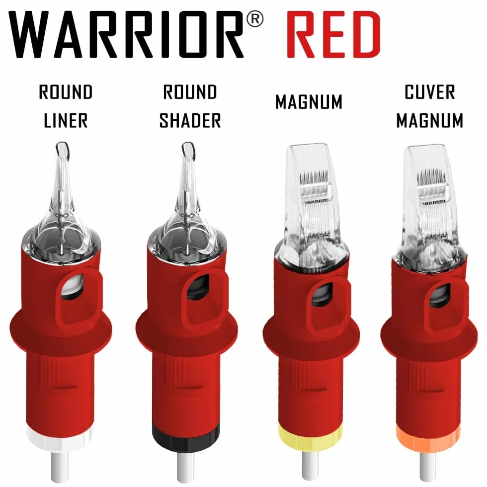 WARRIOR czerwone profesjonalne igły do ​​tatuażu sterylizowane gazem Eo Igła do tatuażu Big Magnum M1 20 szt. Stal chirurgiczna Jednorazowy makijaż permanentny(0.30mm-1009M1)