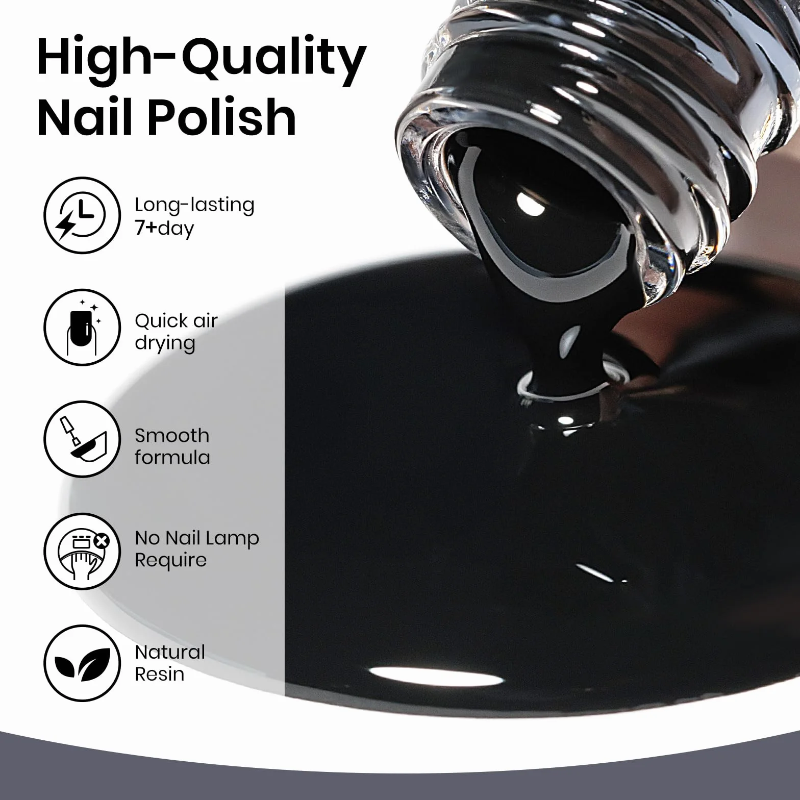 SUPWEE Lakier do paznokci, czarny, 16 ml, szybkoschnący, długo utrzymujący się czarny lakier bez lampy UV Oil Based Black Nail Polish do manicure w domu