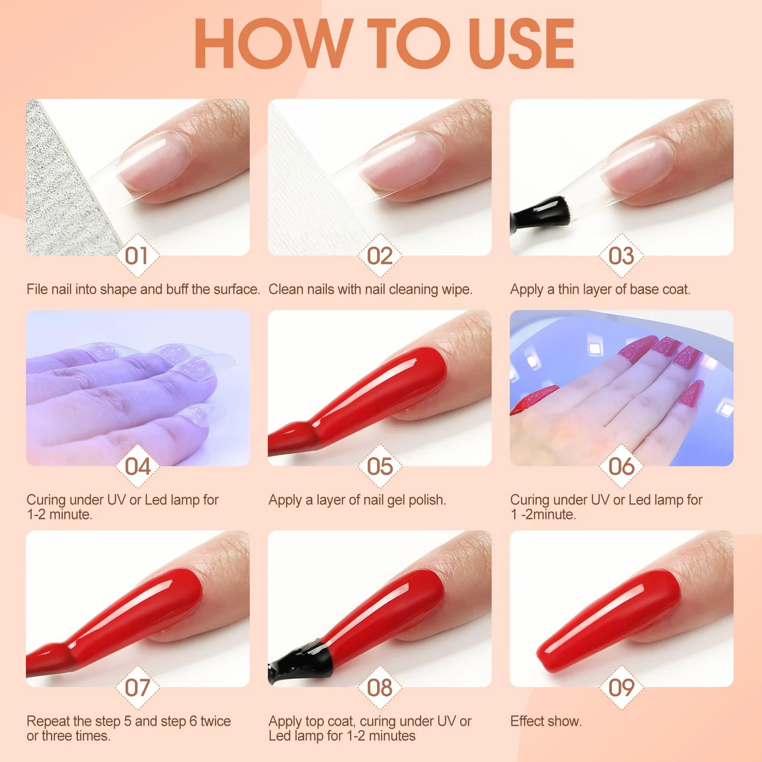 COSCELIA Żelowy zestaw do paznokci z lampą UV 20 kolorów Baza Top Coat narzędzia do manicure