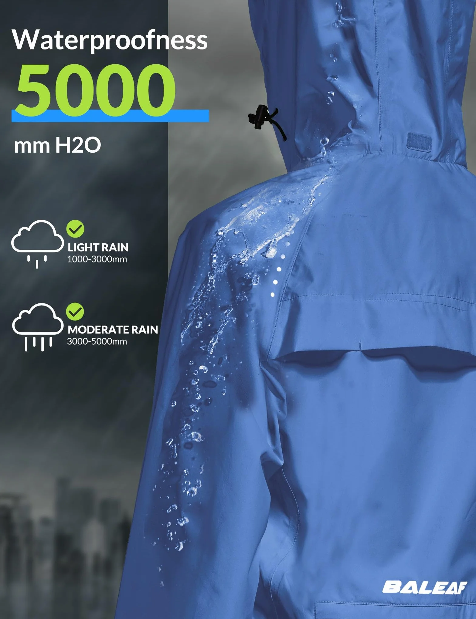 BALEAF Wodoodporne kurtki damskie kurtka rowerowa damska lekka outdoorowa płaszcze przeciwdeszczowe pakowalna bieganie wiatroszczelna chodzenie, 5-ciemnoniebieski, S