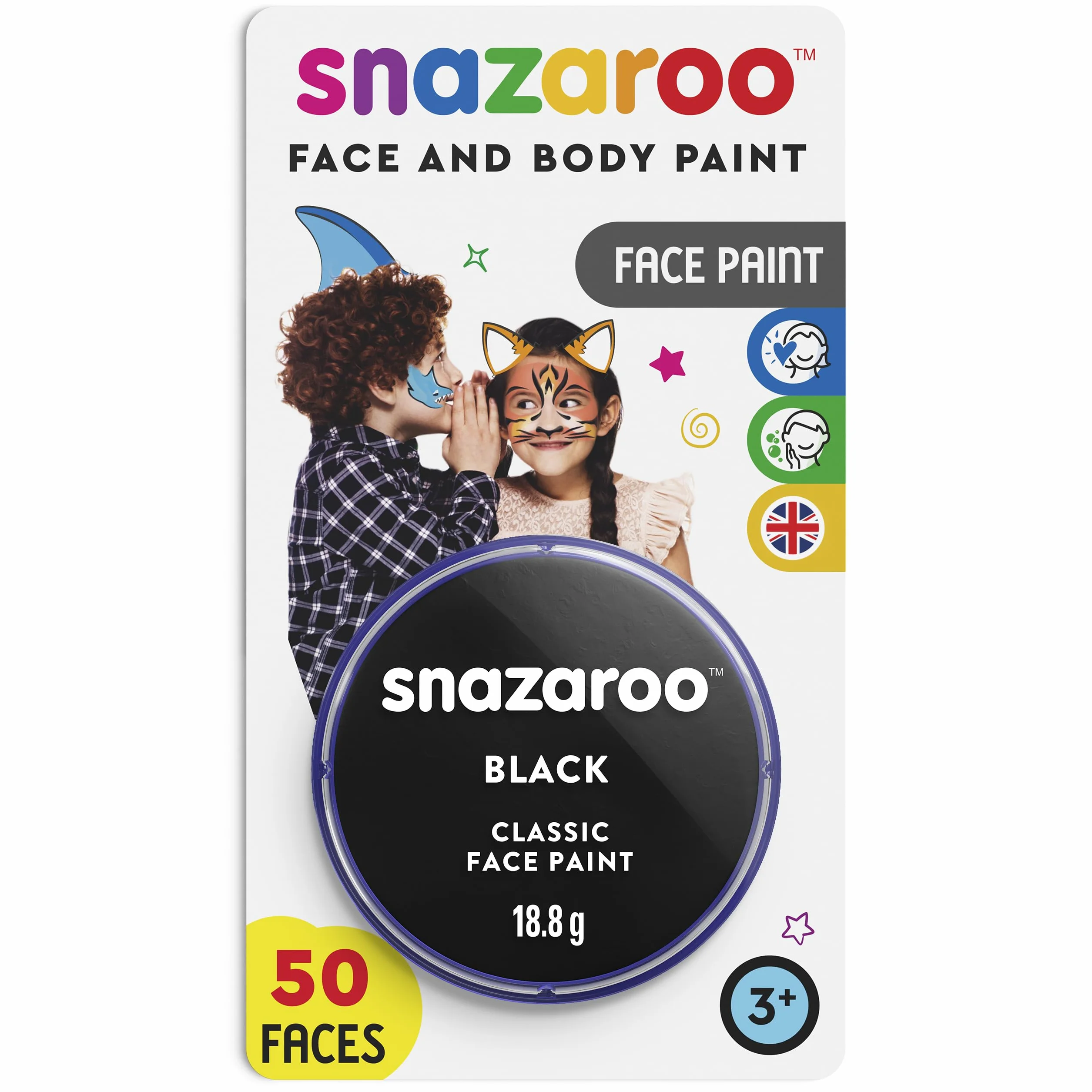 Snazaroo 1119111 makijaż dla dzieci, przyjazny dla skóry, hipoalergiczny makijaż twarzy na bazie wody, rozpuszczalny w wodzie, nie zawiera parabenów, 18ml - Black