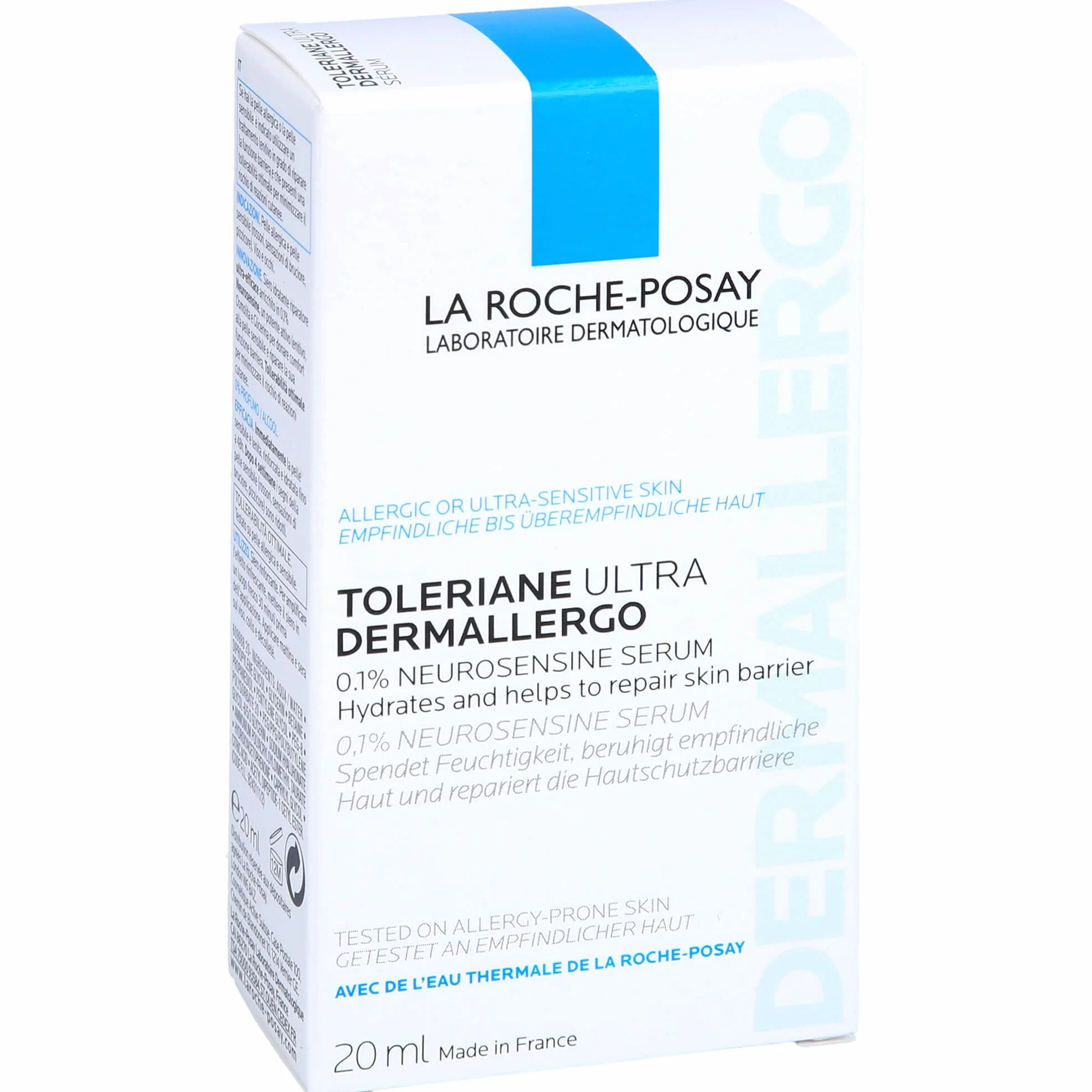 La Roche-Posay Toleriane Ultra Dermallergic, Serum kojące do twarzy i oczu, odpowiednie dla skóry alergicznej, łagodne i regenerujące, formuła z neurosenyną, osmolitem i wodą termalną, 20 ml