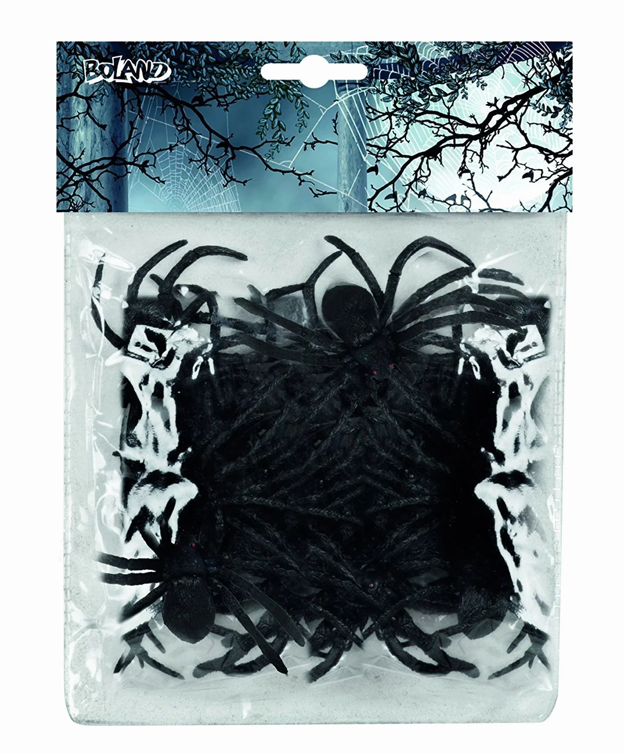 Boland 74466 – zestaw pająków, 12 sztuk, rozmiar 7 x 8 cm, czarny, ośmionożny, raczki, zwierzęta, akcesoria, dekoracja, Halloween, imprezy tematyczne, karnawał