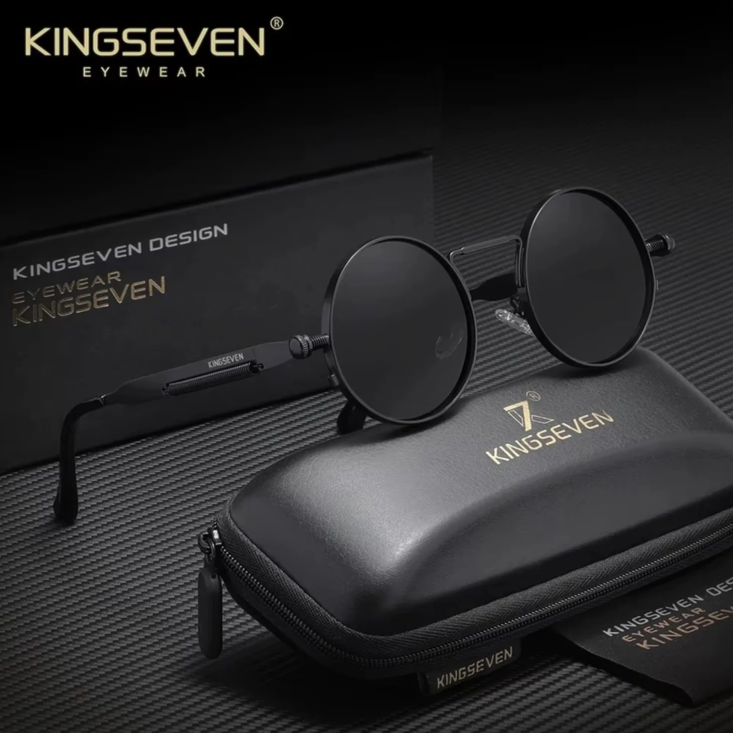 KINGSEVEN OKULARY przeciwsłoneczne Lenon Steampunk Okrągłe Lenonki