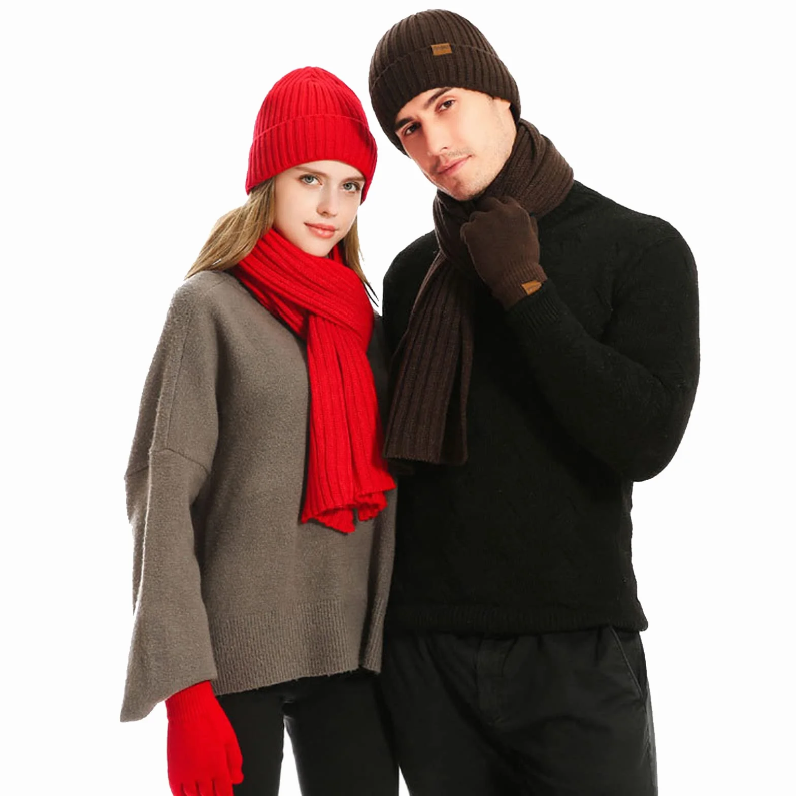 3 szt. zimowa czapka unisex szalik rękawiczki zestaw ciepła dzianinowa czapka beanie rękawiczki do ekranu dotykowego długi szalik strój dla mężczyzn i kobiet