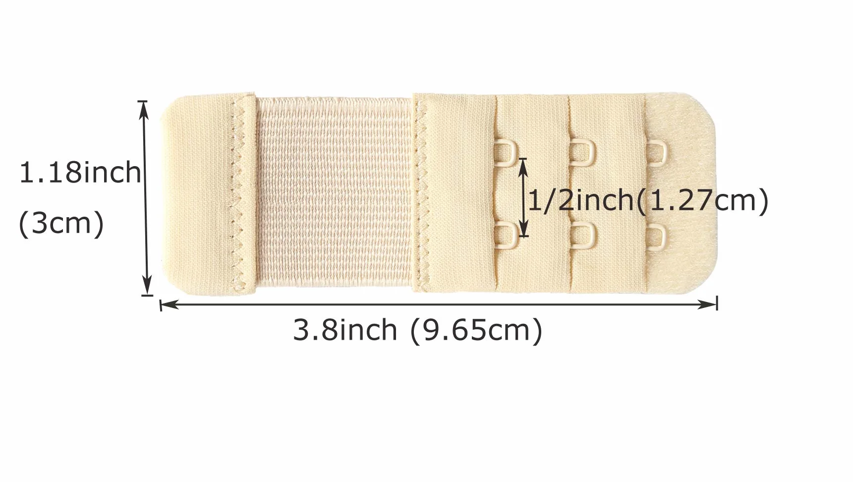 Przedłużenie biustonosza z 2 haczykami, elastyczny przedłużacz biustonosza, 2 haczyki, 3 sztuki, Biały, 1/2 cala (1,27 cm) odstęp haków, Rozmiar Uniwersalny