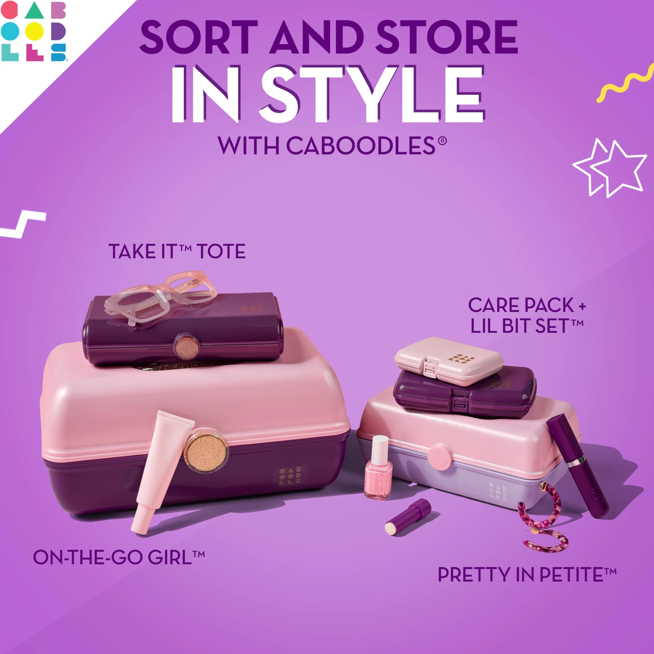 Caboodles On-The-Go pudełko do makijażu dla dziewczyn, twarde plastikowe pudełko do makijażu, wbudowane lustro, bezpieczny zatrzask dla bezpiecznej podróży, przestronne miejsce do przechowywania