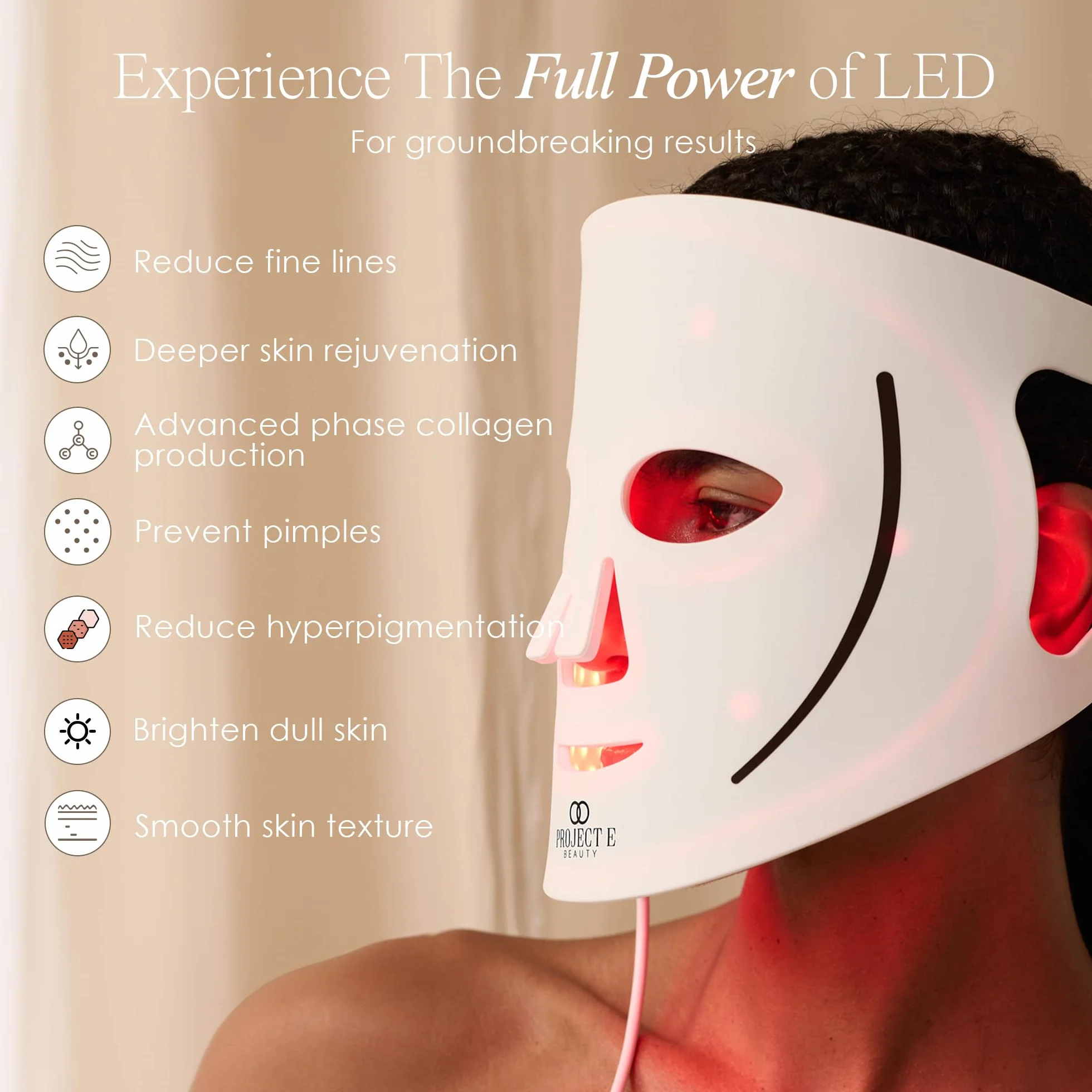 Maska do terapii światłem LED LumaLux Face Pro Project E Beauty 800 diod 7+2 kolory 460-1072 nm czerwona podczerwień