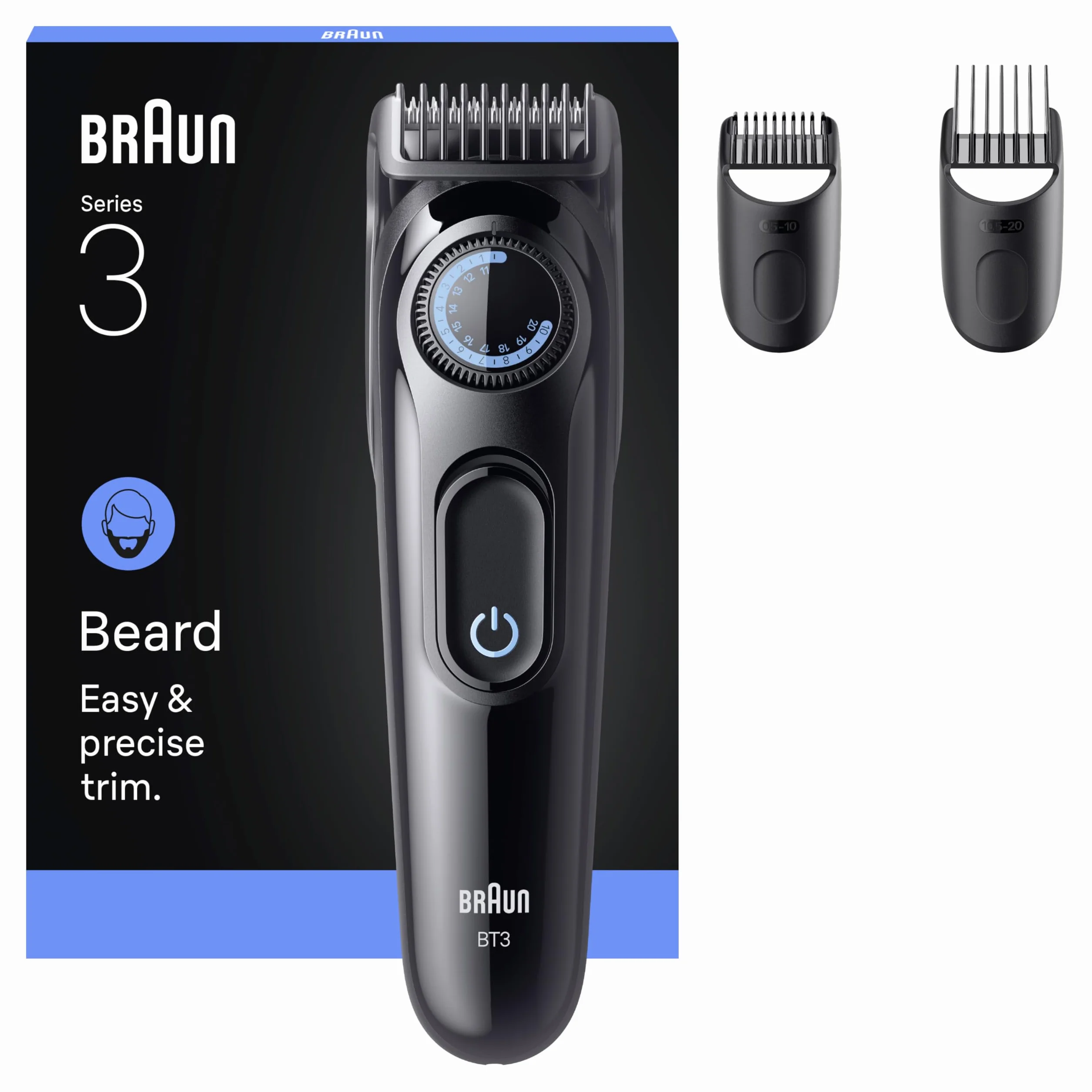 Braun Series 3 Trymer do zarostu BT3520, 40 ustawień długości, 50-minutowy czas działania, czarny/niebieski