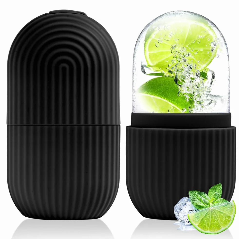 flintronic Ice Face Roller, silikonowy wałek do lodu, wielokrotnego użytku, narzędzia do pielęgnacji skóry dla jędrnej skóry, minimalizują linie oczu, rozjaśnia twarz (czarny)