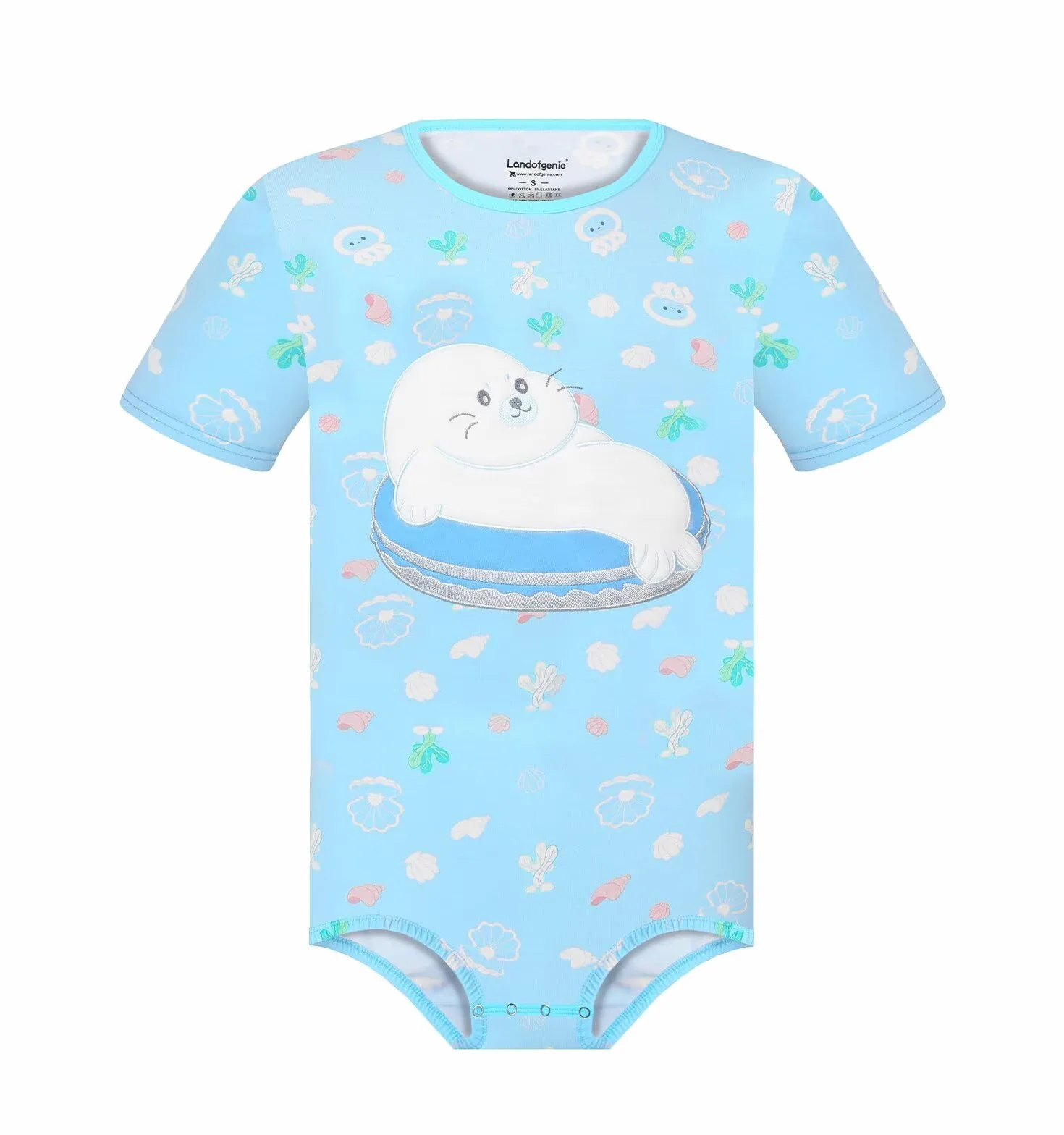 Landofgenie Męskie Onesie Bawełniane Pidżama Bodysuit Pidżama dla Mężczyzn Jednoczęściowy Romper-Sea Lions