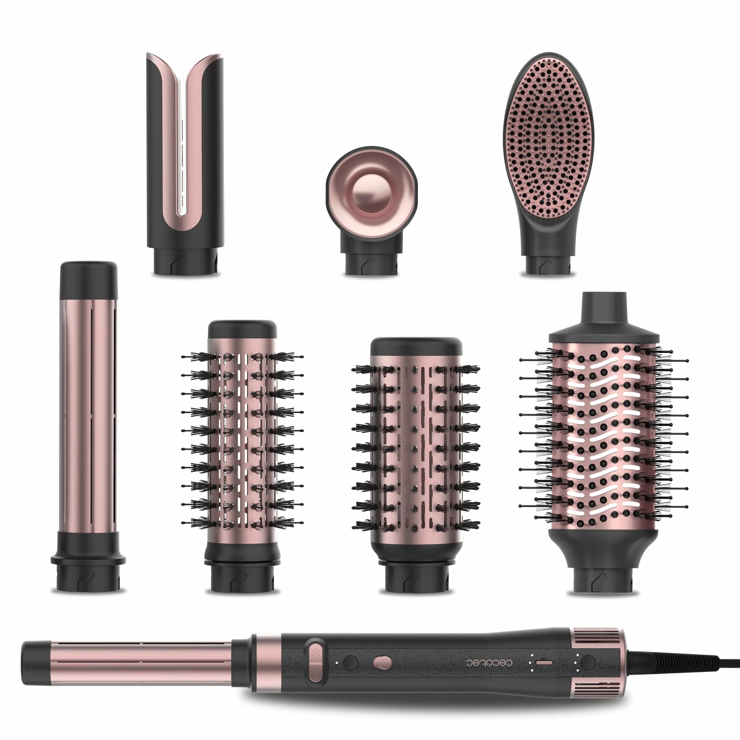 Cecotec Wielofunkcyjny styl do modelowania włosów, 8 głowic CeramicCare 8in1, AirGlam Gyro. 1500 W, gładki, kształtujący i pętelkowy, bezszczotkowy silnik, funkcja obrotowa i powłoka ceramiczna i