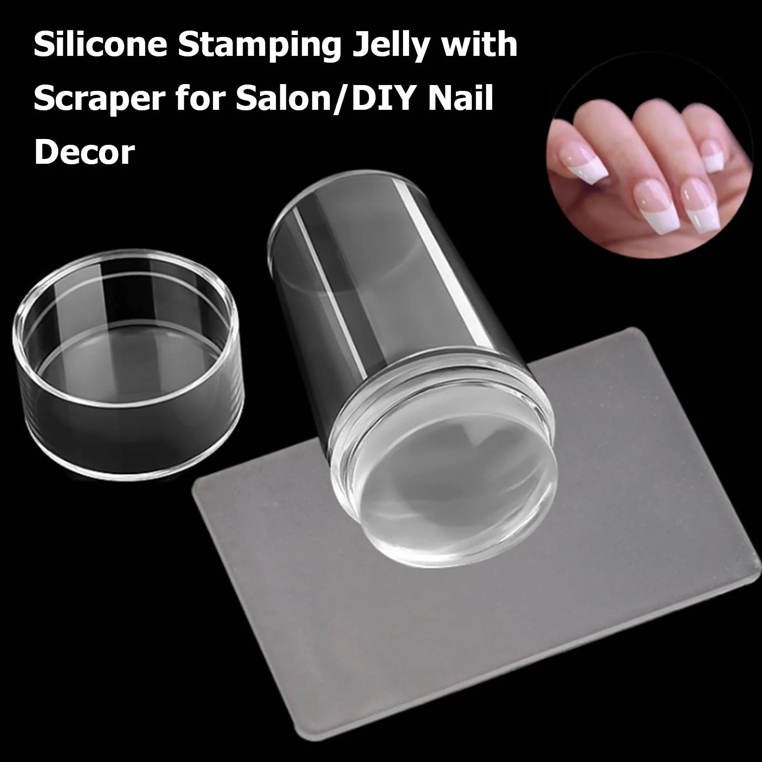 Dwustronny stempel do zdobienia paznokci ze skrobakiem przezroczysty silikonowy tłoczony galaretka przezroczysty widoczny korpus bez zgubienia do salonu DIY Decor