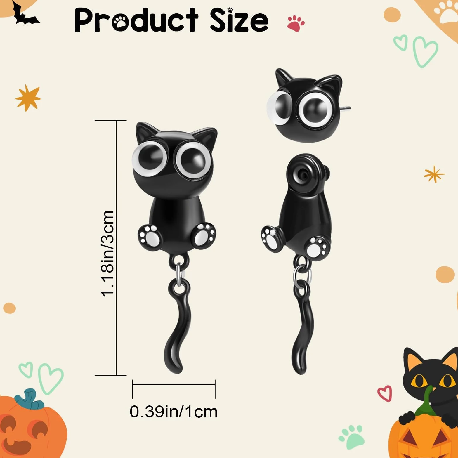 Kolczyki damskie z kotami, czarne – kolczyki na Halloween, biżuteria dla kobiet i dziewcząt – urocze kolczyki z kotem jako prezent dla miłośników kotów – trwałe, lekkie i uniwersalne, na co dzień i na