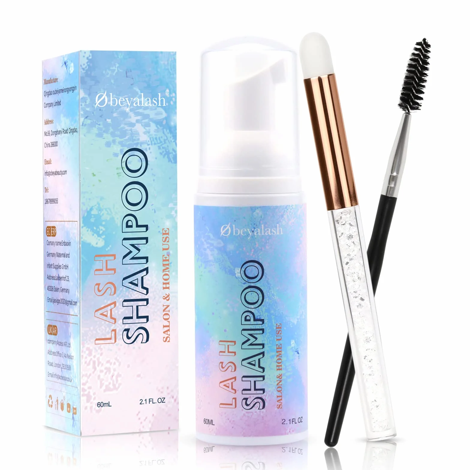Szampon do rzęs dla przedłużania rzęs, 60ml przedłużanie rzęs Cleanser z pędzelkiem, bezolejowe powiek pieniący Cleanser, przedłużanie rzęs szampon zestaw z pędzelkiem, mycia rzęs dla przedłużania domu Salon Użyj