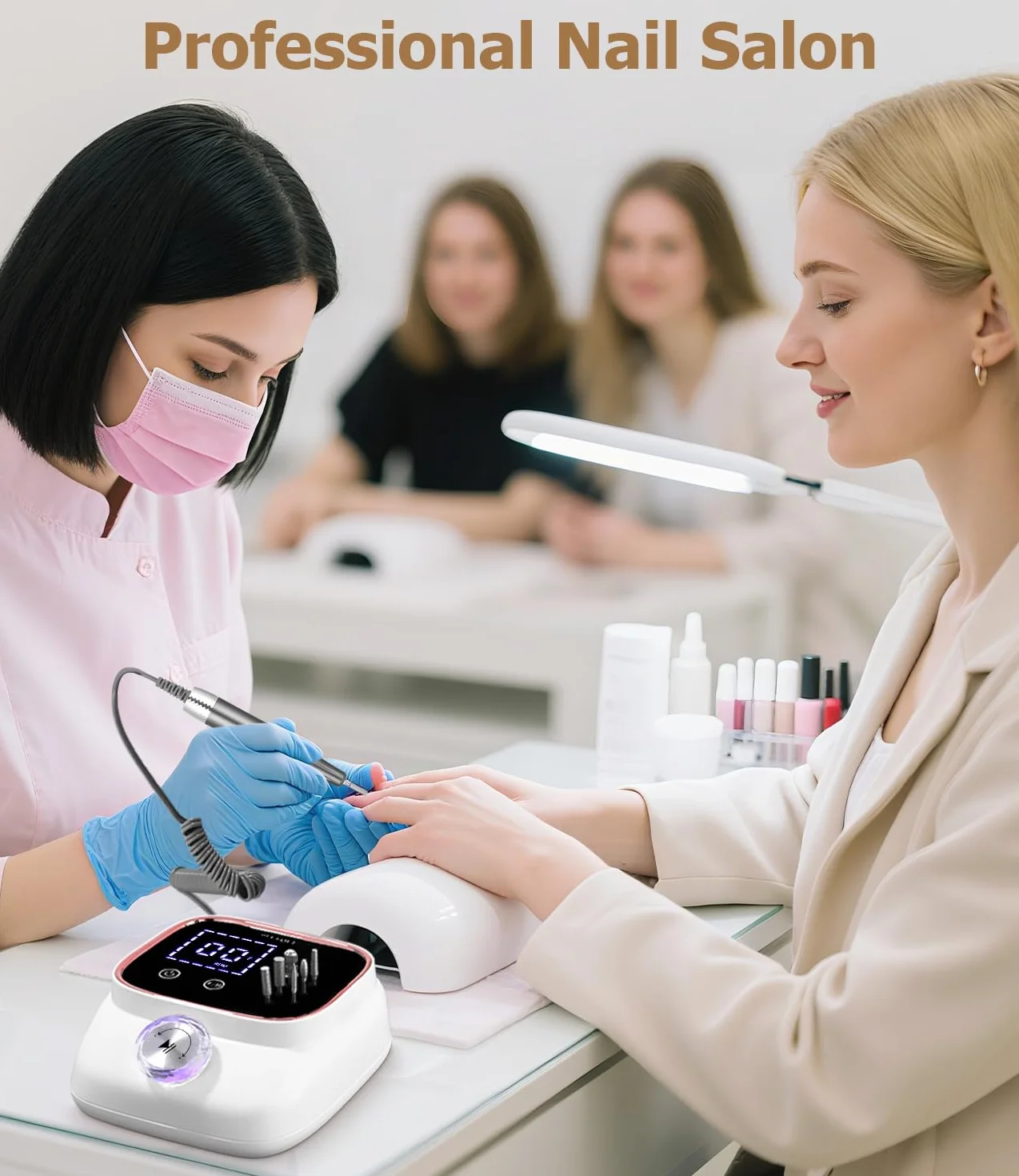 Profesjonalna szlifierka do paznokci 45 000 obr./min, zestaw do manicure i pedicure, różowe złoto
