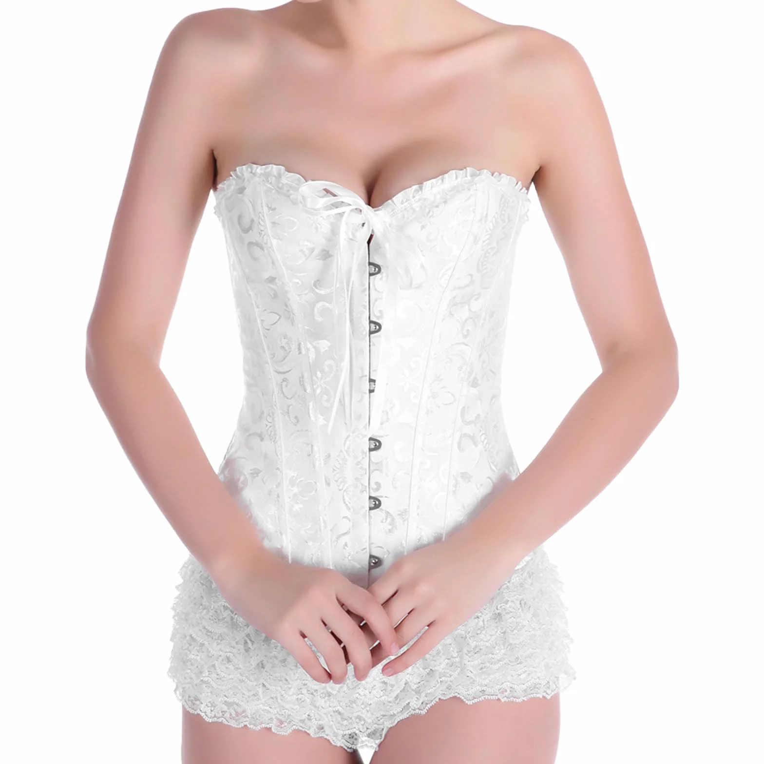 SHEKINI Gorset damski gorset koronkowy w talii Cincher pod biustem żakardowy Crop Top Body Shaper, wyszczuplający brzuch, gotycki gorset vintage