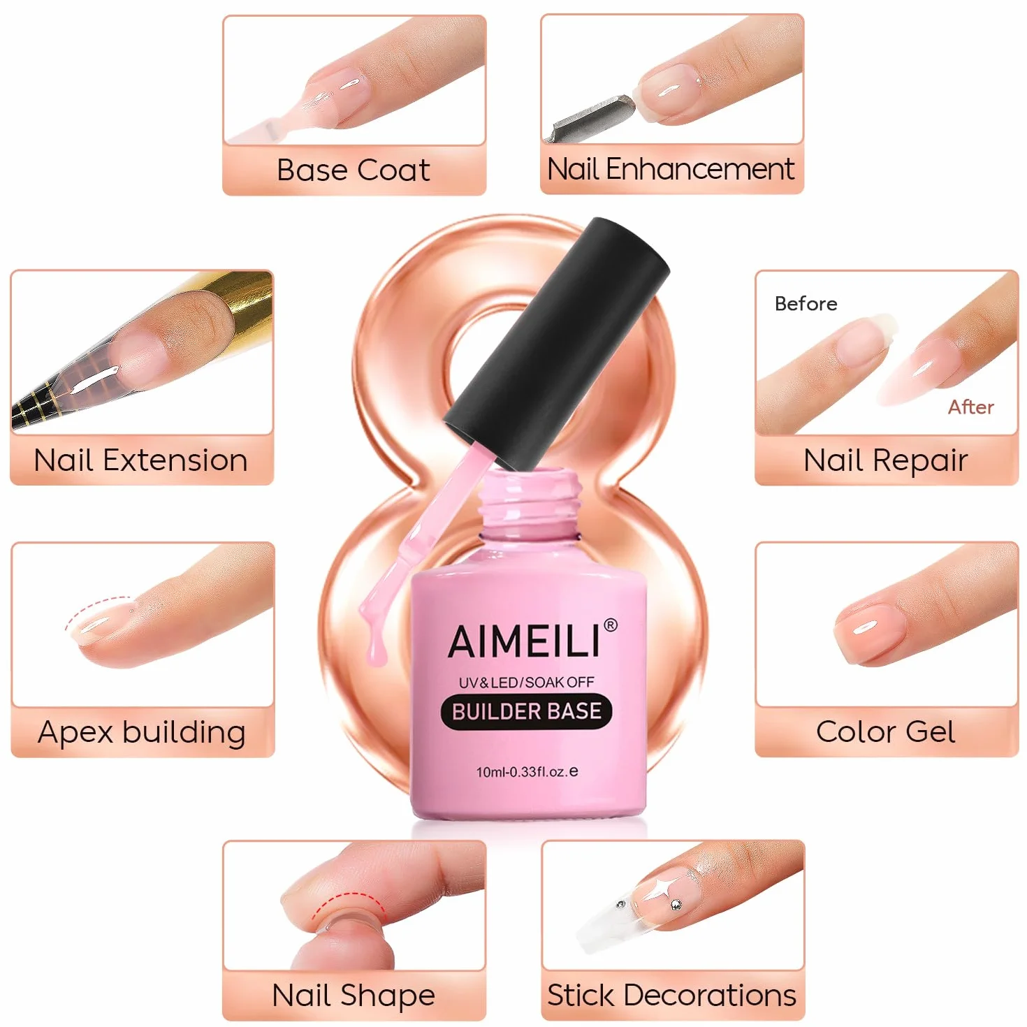 AIMEILI Żel do Paznokci 8 w 1 - Builder Base Quick Building UV LED Nail Extension - (161) 10 ml