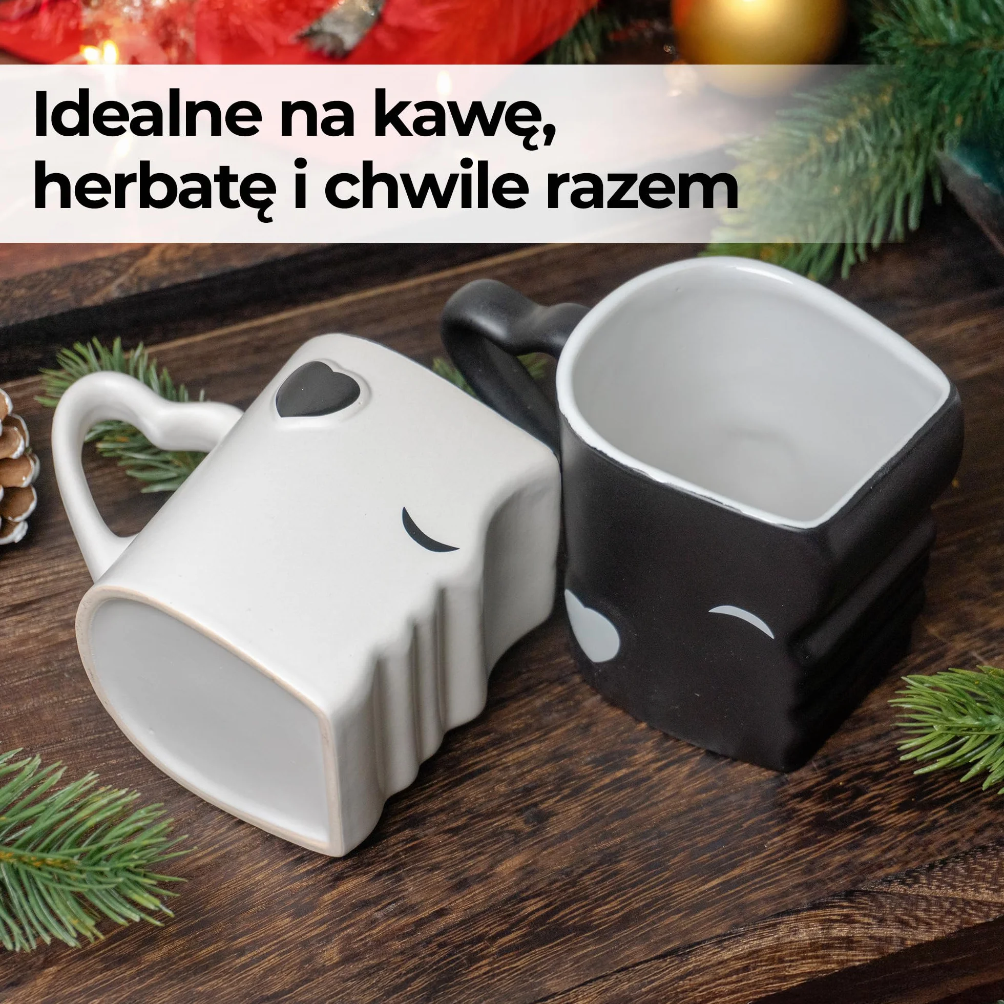 MIAMIO - Zestaw kubków do kawy/kubków do całowania w prezencie dla par/na wesele/urodziny/rocznicę, ceramiczne 300 ml (czarne)