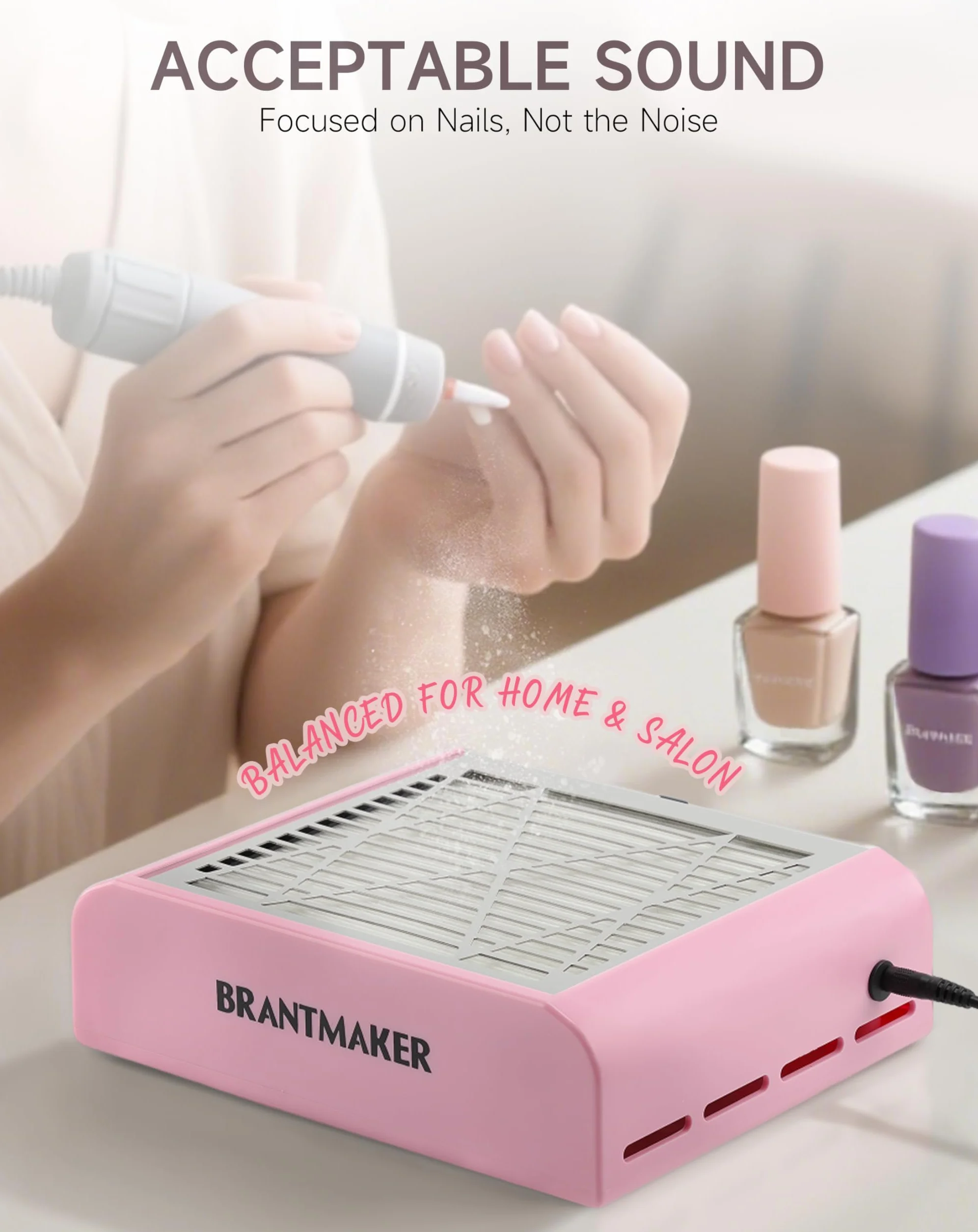 BRANTMAKER Odpylacz do paznokci 60W z szczotką i 2 filtrami, różowy