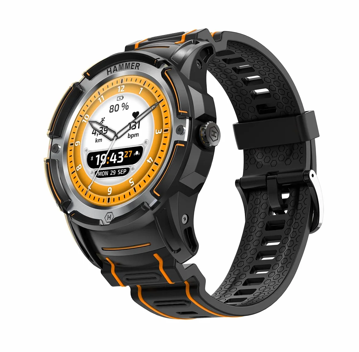 Hammer H Watch Plus Wytrzymały Smartwatch Sportowy Męski Damski 1,3 cala Fitness Czujnik Tętna Pulsykometr GPS Bluetooth Bateria 300mAh Ekran Amoled, L
