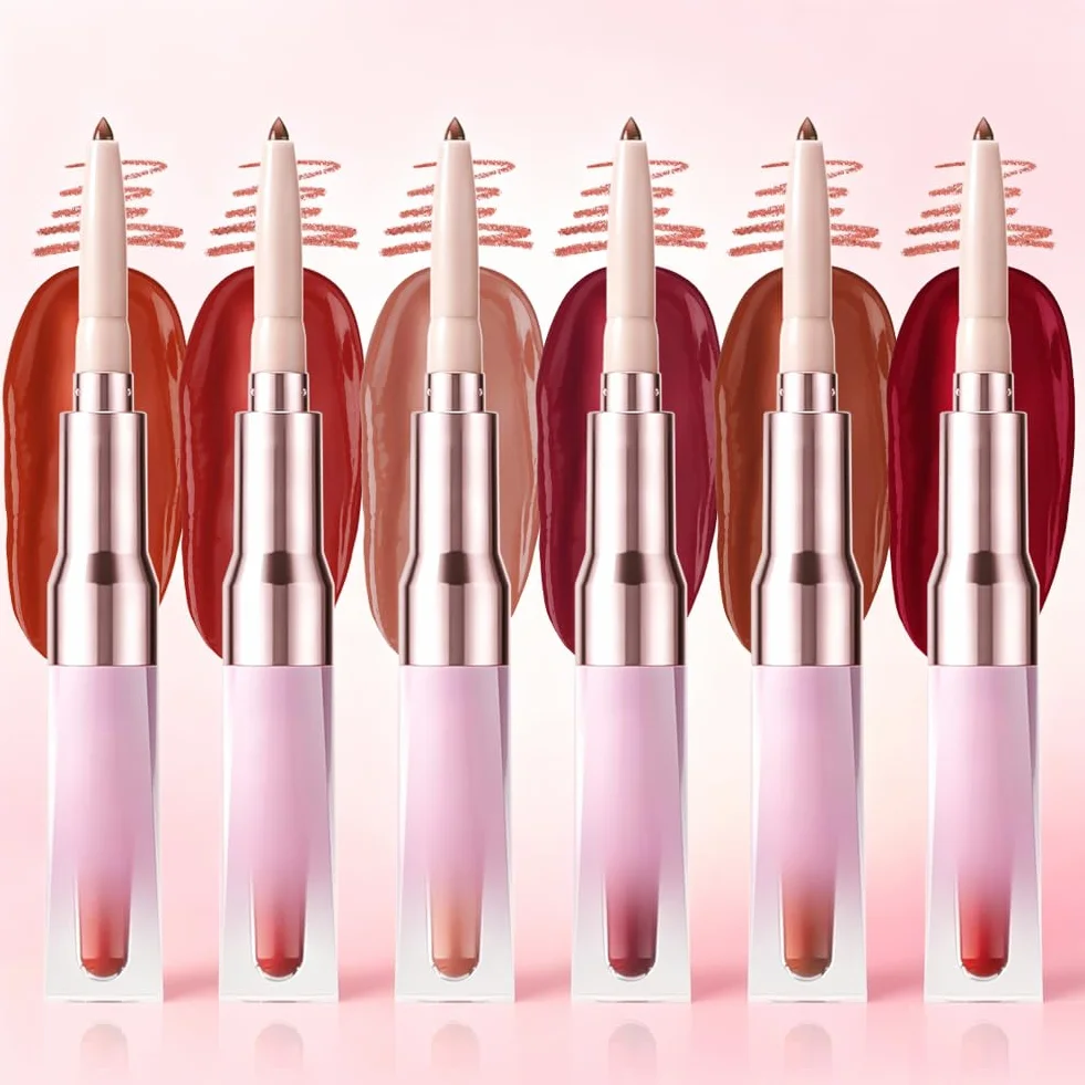 Lip Liner Stain, konturówka do ust 2 w 1 i błyszczyk do ust z dwoma końcówkami, wodoodporna plama do ust Peel Off Finish o wysokiej pigmentacji i gładkości, konturowanie, do wszystkich rodzajów