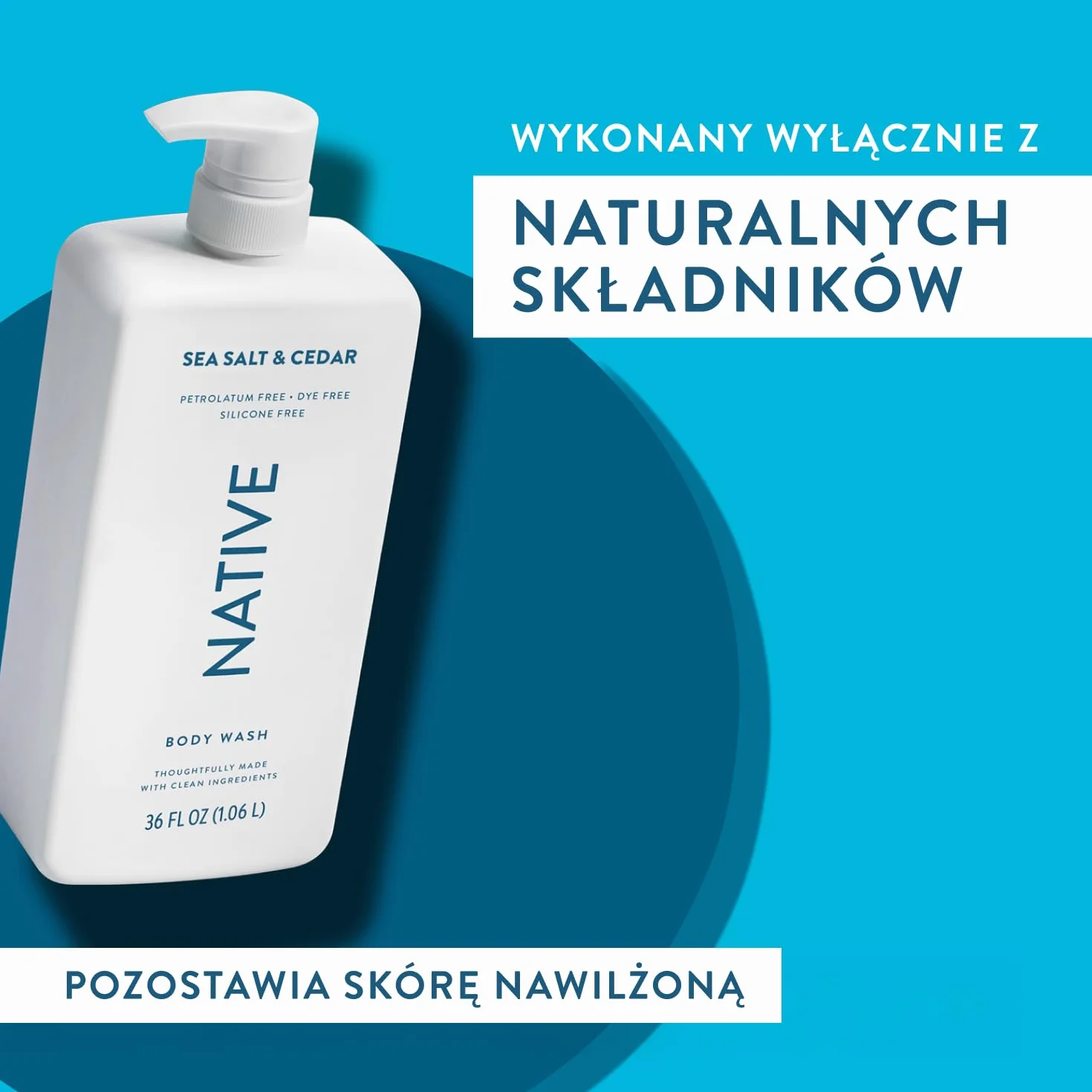 Native Żel pod prysznic i płyn do mycia ciała dla kobiet i mężczyzn, bez siarczanów i barwników, mydło do ciała o zapachu soli i cedru, delikatnie oczyszcza składnikami roślinnymi (1000 ml)