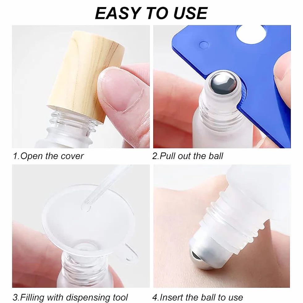 Roll On Szklana butelka na olejki eteryczne, szklane butelki do napełniania olejków eterycznych, perfum, aromaterapii, 10 ml